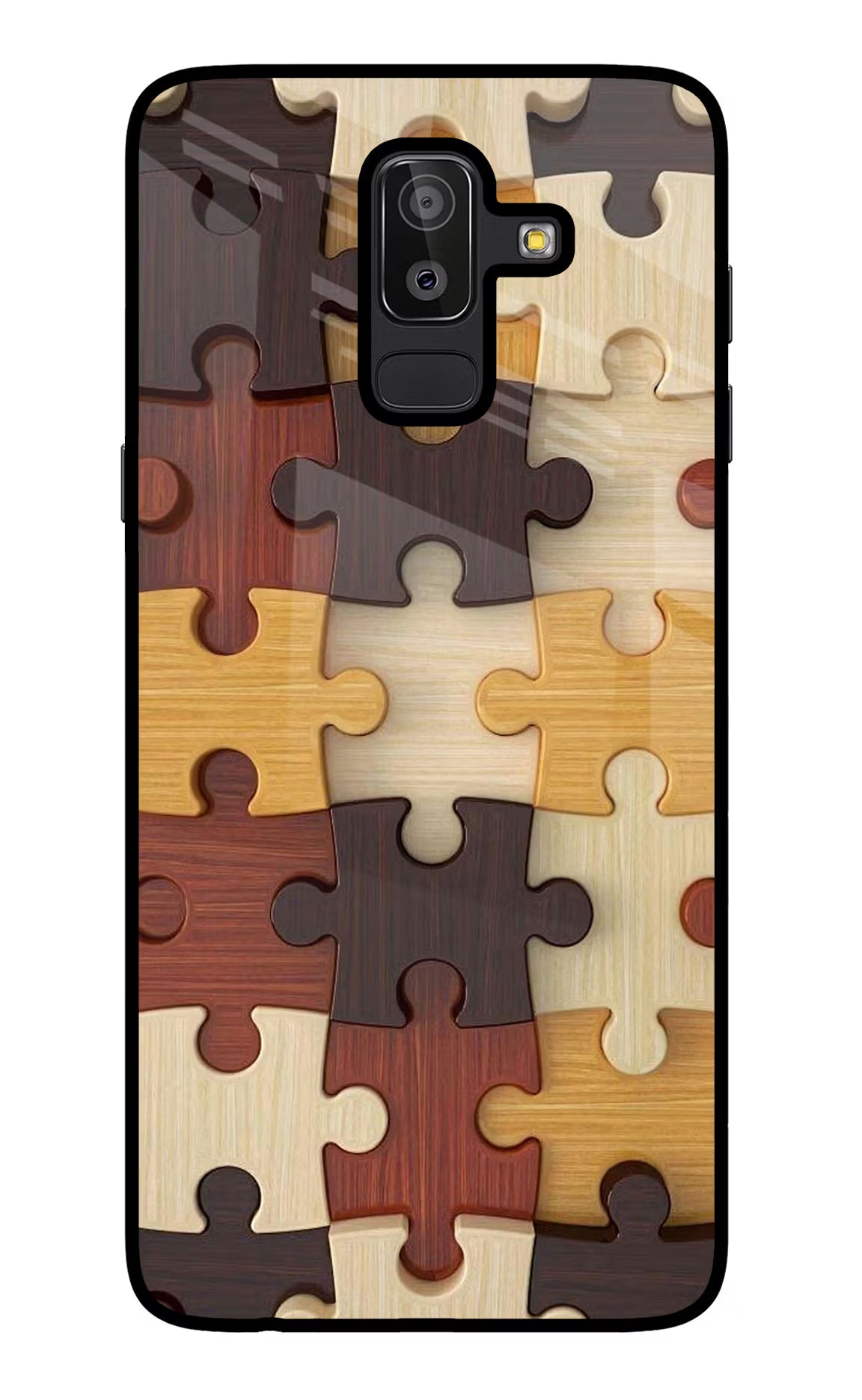 Wooden Puzzle Samsung J8 Back Cover - Wooden Puzzle Samsung J8 Glass Case Back Cover by Casekaro Wooden Puzzle Samsung J8 Glass Case Back Cover by Casekaro