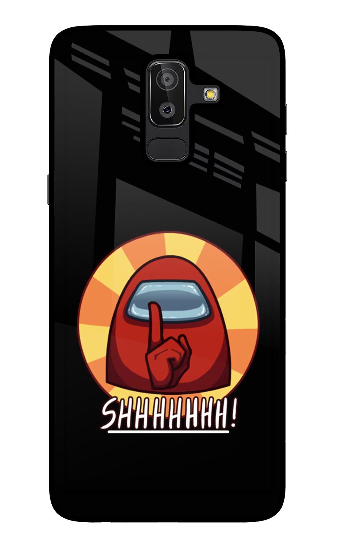 Among Us Shhh! Samsung J8 Back Cover - Among Us Shhh! Samsung J8 Glass Case Back Cover by Casekaro Among Us Shhh! Samsung J8 Glass Case Back Cover by Casekaro