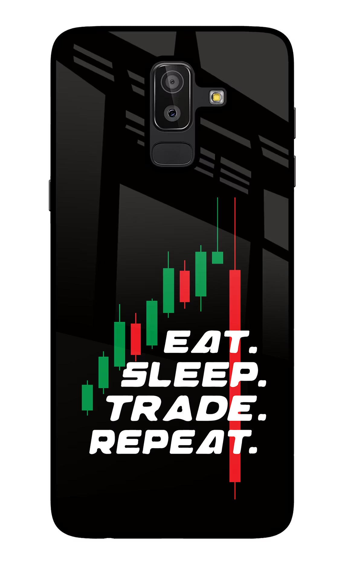 Eat Sleep Trade Repeat Samsung J8 Back Cover - Eat Sleep Trade Repeat Samsung J8 Glass Case Back Cover by Casekaro Eat Sleep Trade Repeat Samsung J8 Glass Case Back Cover by Casekaro