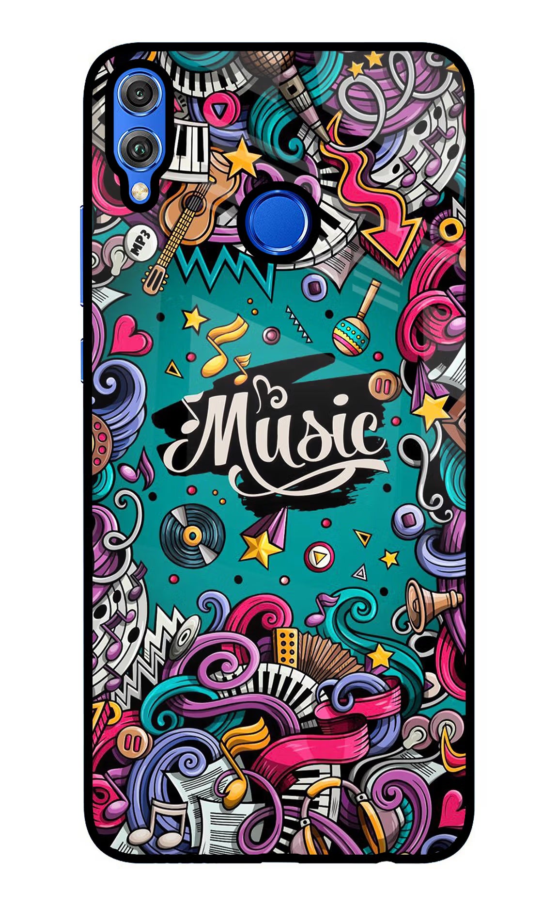 Music Graffiti Honor 8X Back Cover - Music Graffiti Honor 8X Glass Case Back Cover by Casekaro Music Graffiti Honor 8X Glass Case Back Cover by Casekaro