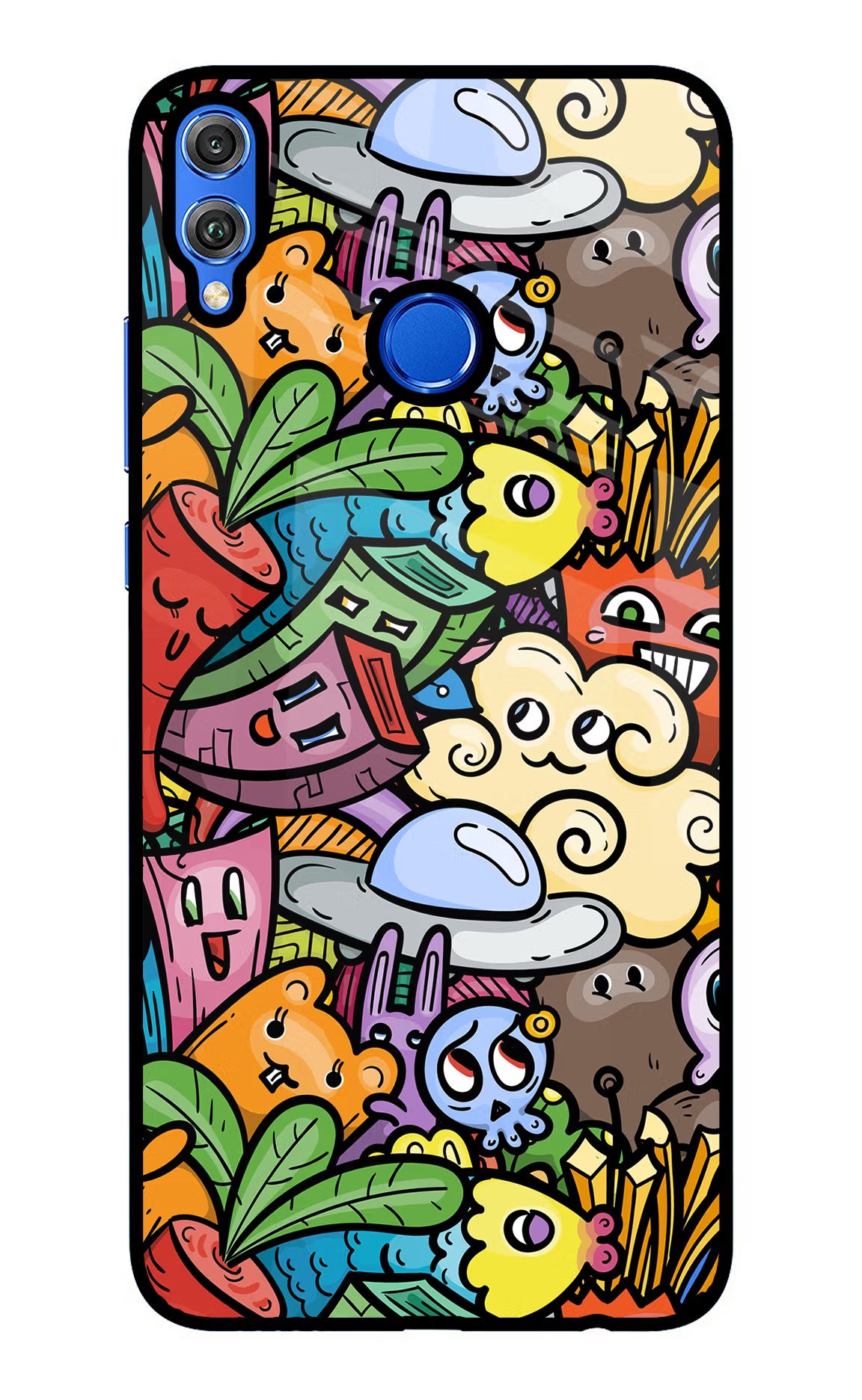 Veggie Doodle Honor 8X Back Cover - Veggie Doodle Honor 8X Glass Case Back Cover by Casekaro Veggie Doodle Honor 8X Glass Case Back Cover by Casekaro