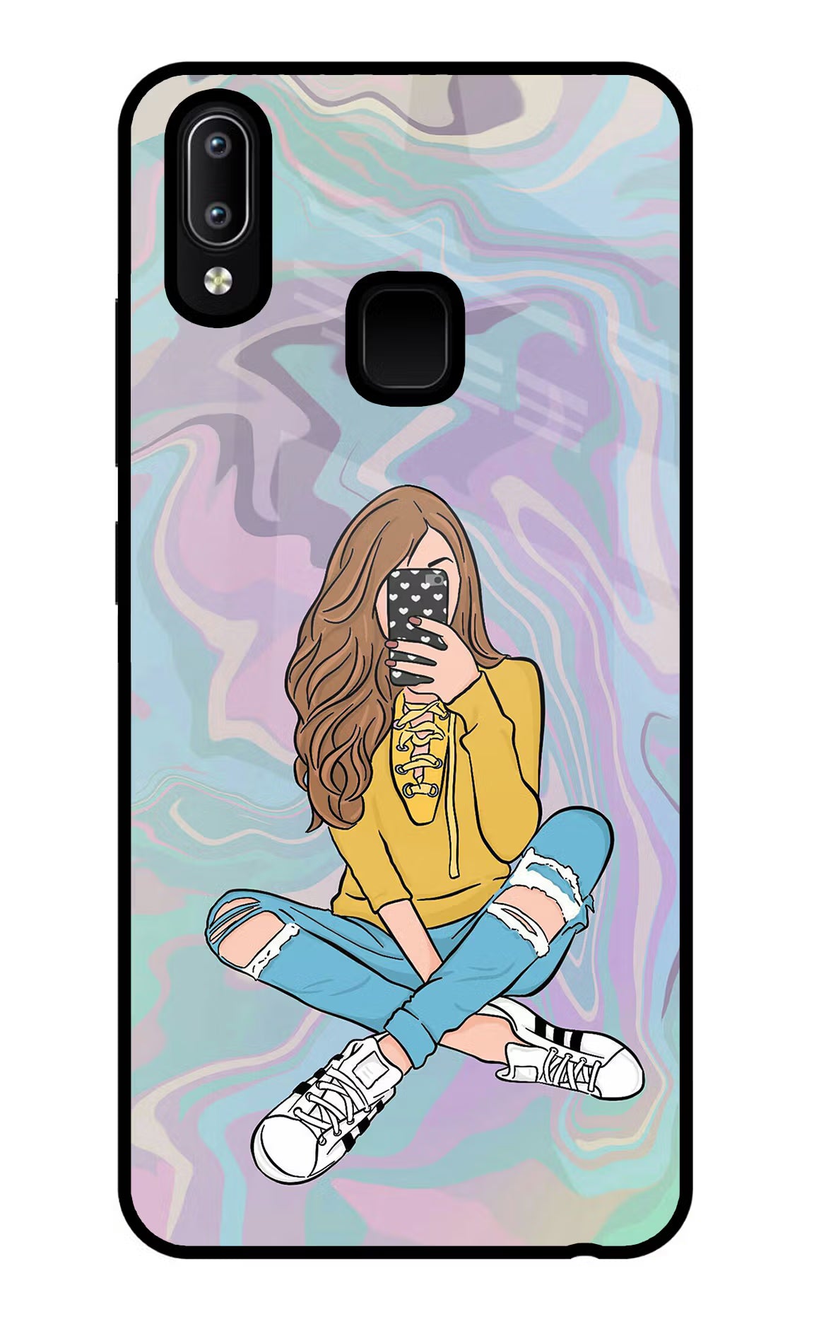 Selfie Girl Vivo Y91/Y93/Y95 Glass Case - Selfie Girl Vivo Y91/Y93/Y95 Glass Case Selfie Girl Vivo Y91/Y93/Y95 Glass Case