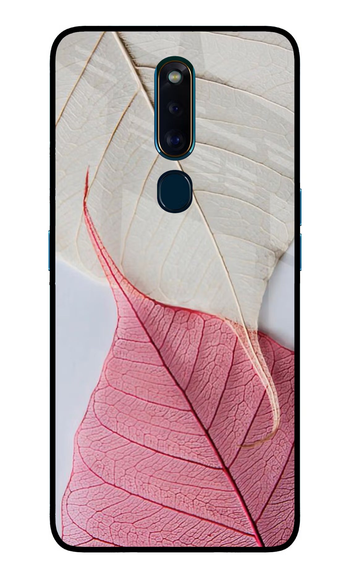 White Pink Leaf Oppo F11 Pro Glass Case - White Pink Leaf Oppo F11 Pro Glass Case White Pink Leaf Oppo F11 Pro Glass Case