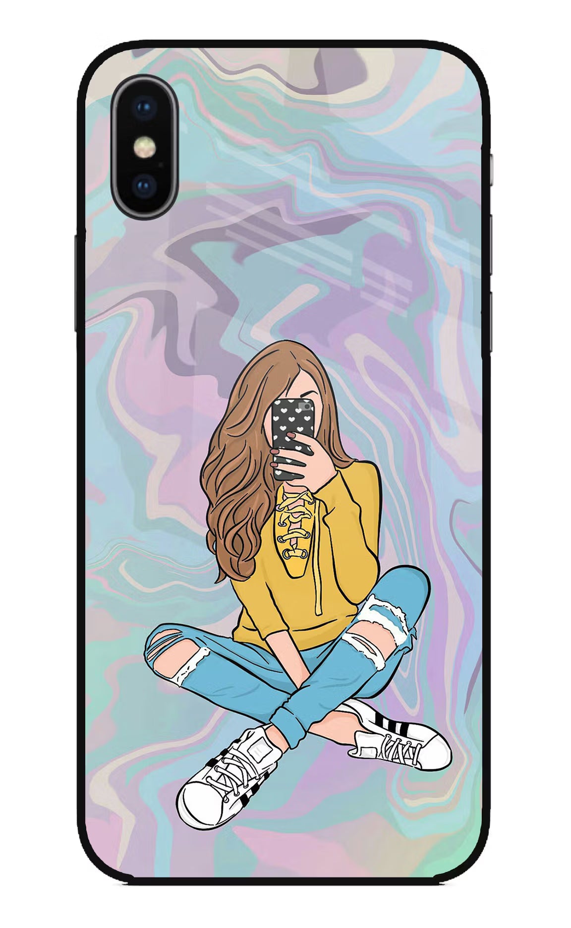 Selfie Girl iPhone XS Glass Case - Selfie Girl iPhone XS Glass Case Selfie Girl iPhone XS Glass Case