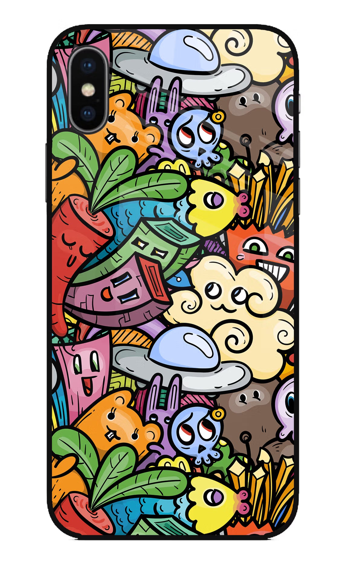 Veggie Doodle iPhone XS Glass Case - Veggie Doodle iPhone XS Glass Case Veggie Doodle iPhone XS Glass Case