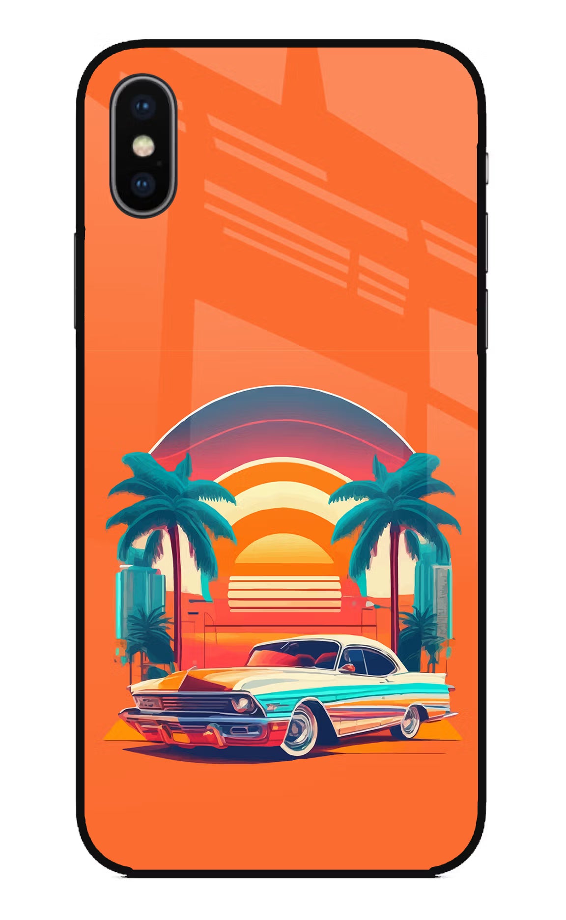 Palm Drive 80s iPhone XS Glass Case - Palm Drive 80s iPhone XS Glass Case Palm Drive 80s iPhone XS Glass Case