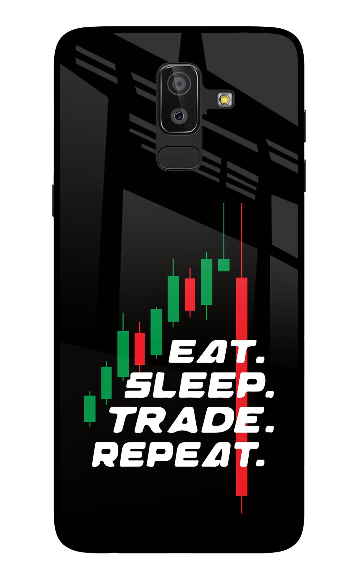 Eat Sleep Trade Repeat Samsung On8 2018 Back Cover - Eat Sleep Trade Repeat Samsung On8 2018 Glass Case Back Cover by Casekaro Eat Sleep Trade Repeat Samsung On8 2018 Glass Case Back Cover by Casekaro