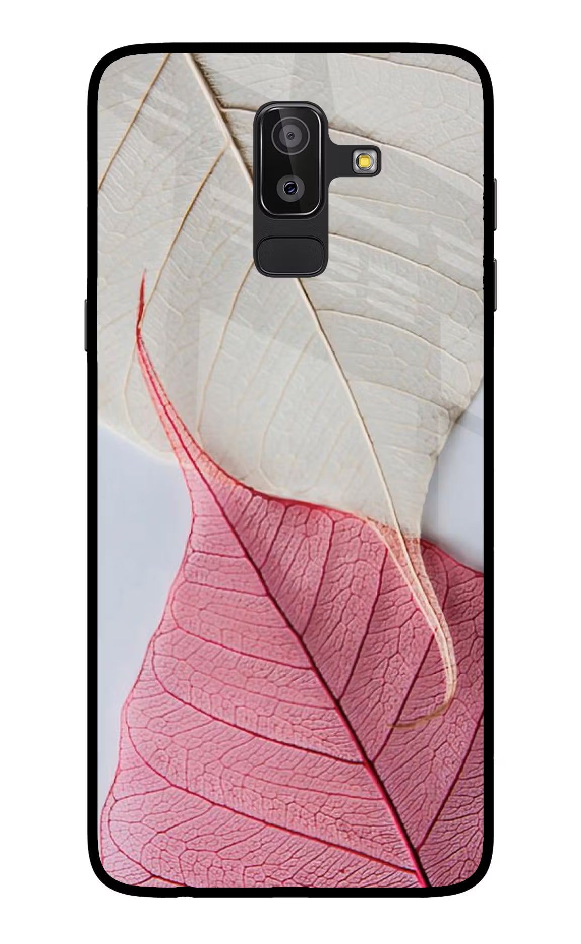 White Pink Leaf Samsung On8 2018 Back Cover - White Pink Leaf Samsung On8 2018 Glass Case Back Cover by Casekaro White Pink Leaf Samsung On8 2018 Glass Case Back Cover by Casekaro