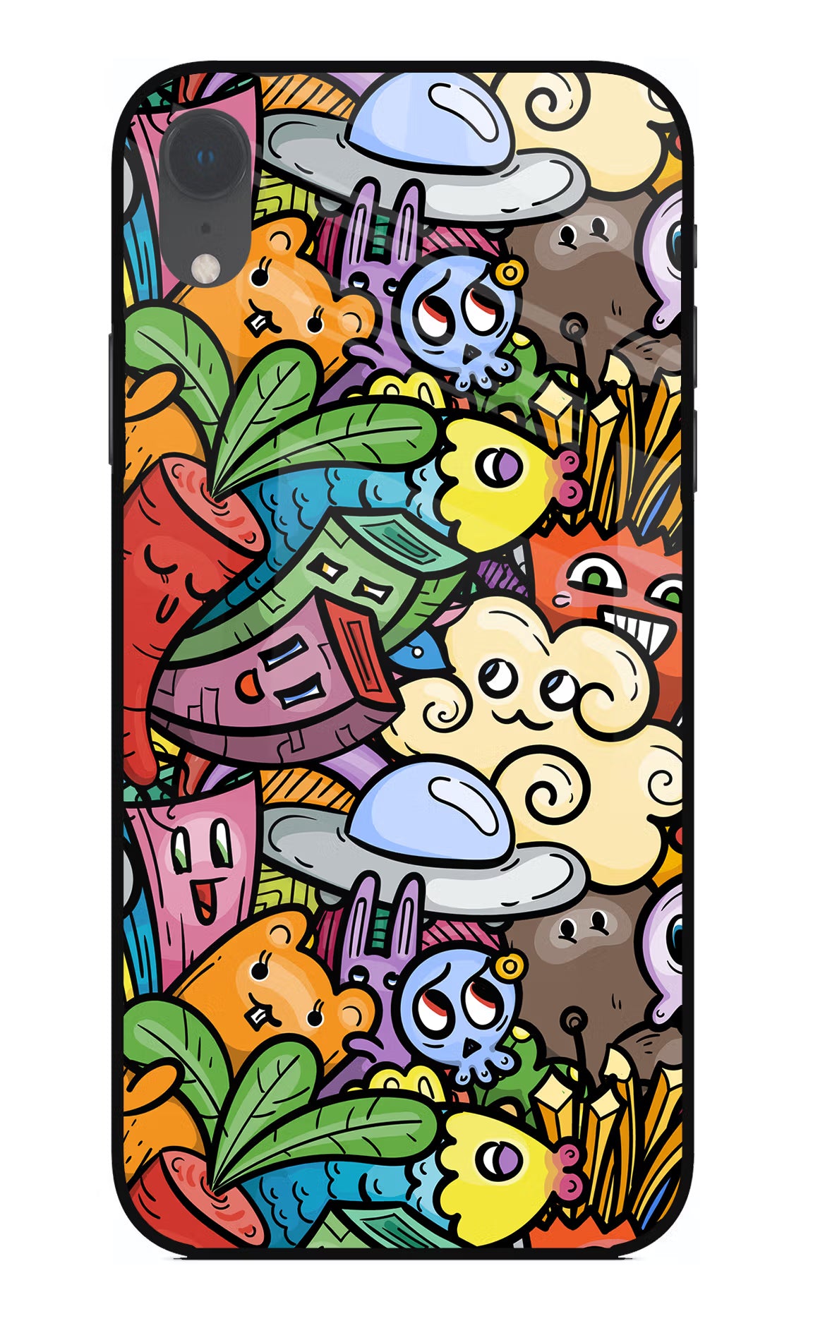 Veggie Doodle iPhone XR Glass Case - Veggie Doodle iPhone XR Glass Case Veggie Doodle iPhone XR Glass Case