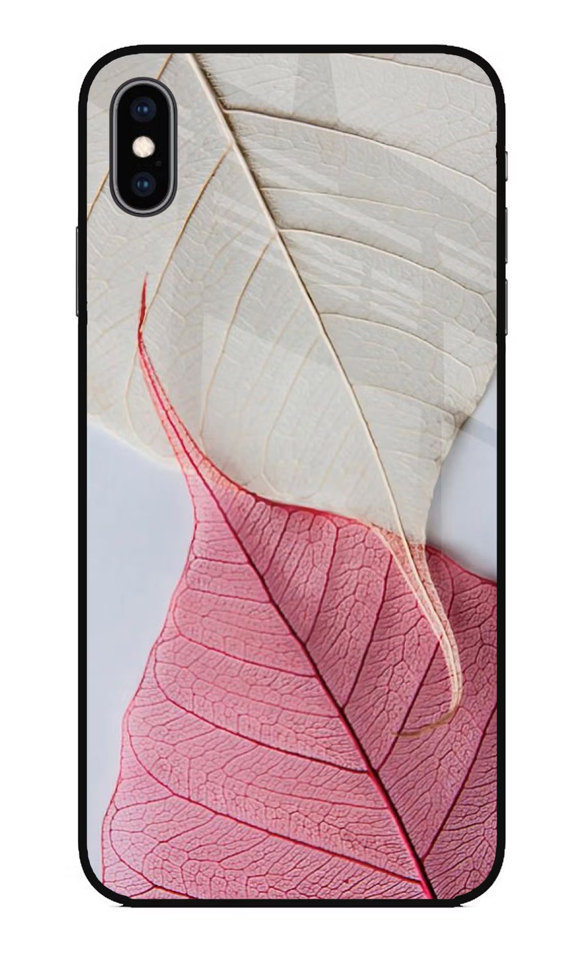 White Pink Leaf iPhone XS Max Glass Case - White Pink Leaf iPhone XS Max Glass Case White Pink Leaf iPhone XS Max Glass Case