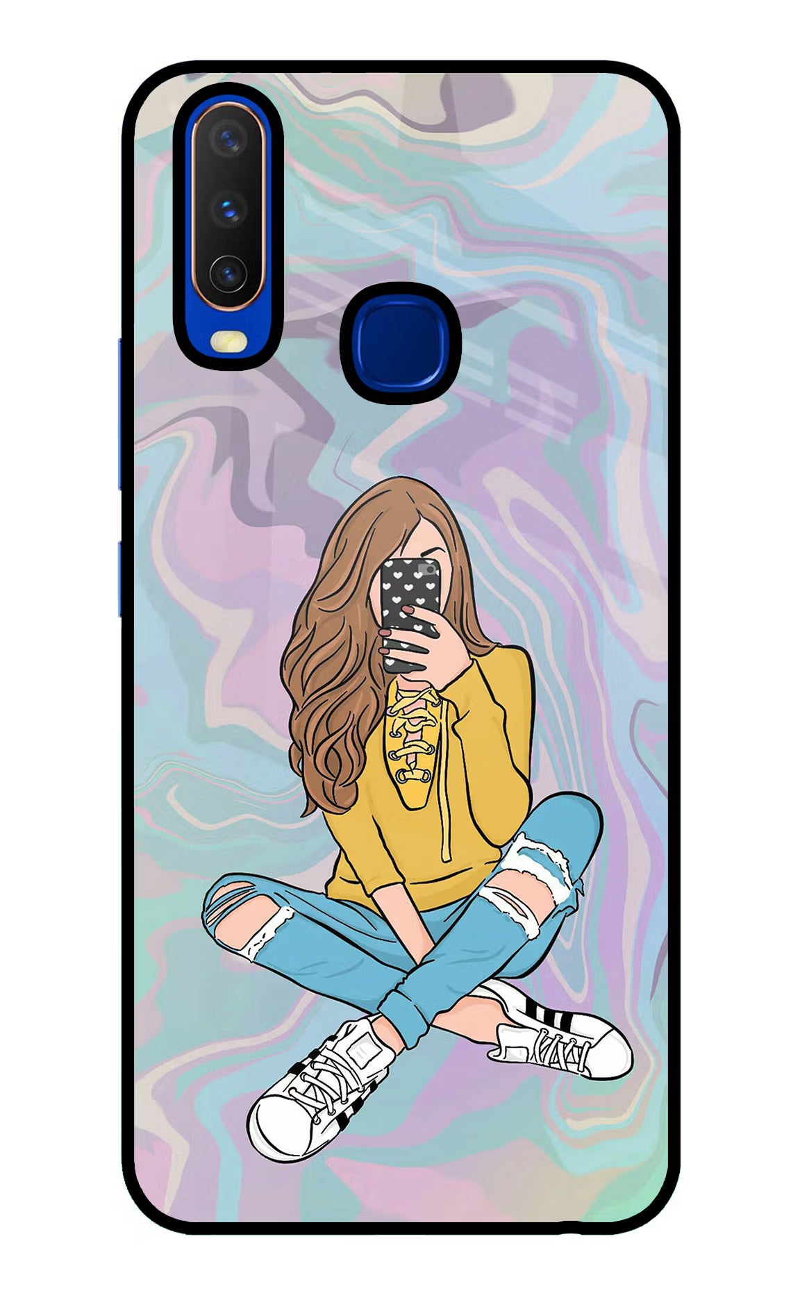 Selfie Girl Vivo Y15/Y17 Glass Case - Selfie Girl Vivo Y15/Y17 Glass Case Selfie Girl Vivo Y15/Y17 Glass Case