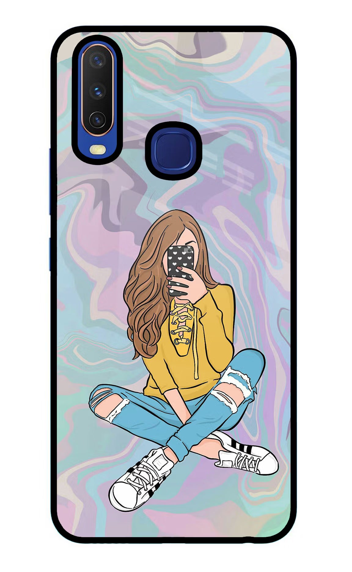 Selfie Girl Vivo Y11/Y12/U10 Glass Case - Selfie Girl Vivo Y11/Y12/U10 Glass Case Selfie Girl Vivo Y11/Y12/U10 Glass Case