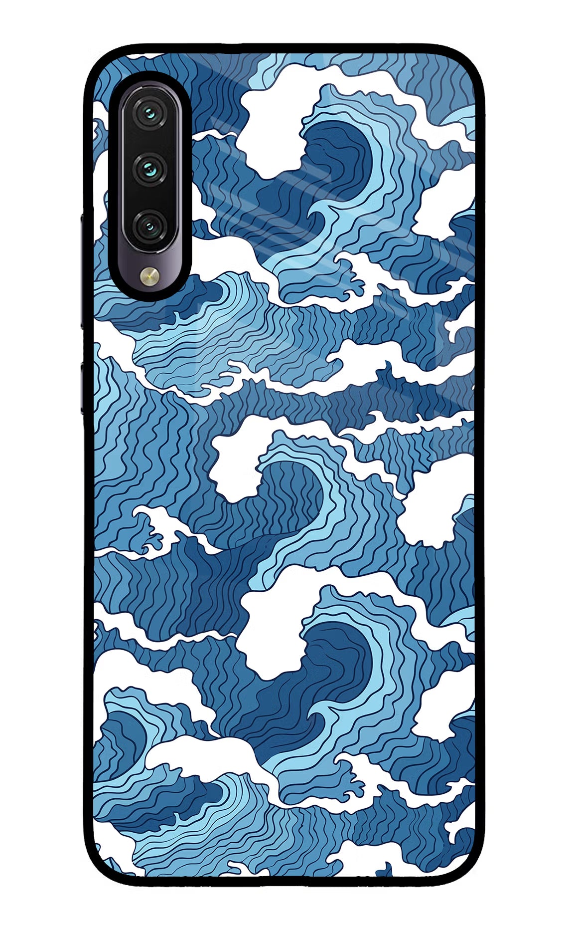 Blue Waves Mi A3 Glass Case - Blue Waves Mi A3 Glass Case Blue Waves Mi A3 Glass Case