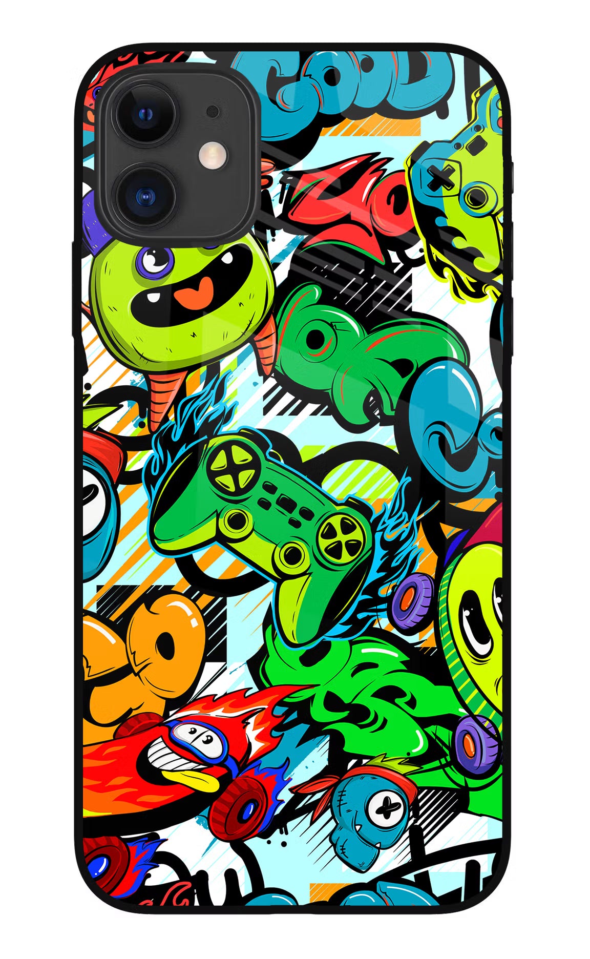 Game Doodle iPhone 11 Glass Case - Game Doodle iPhone 11 Glass Case Game Doodle iPhone 11 Glass Case