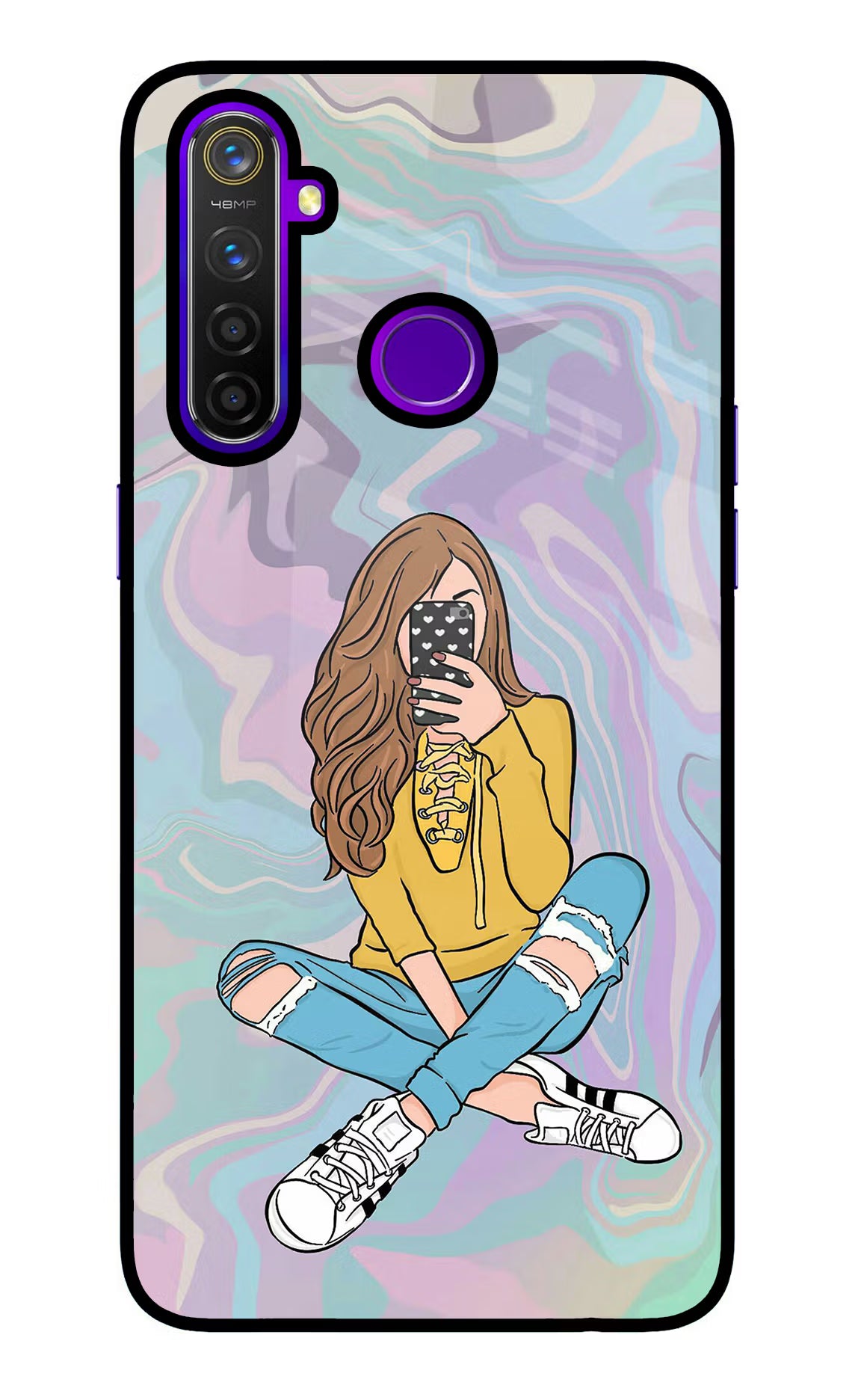 Selfie Girl Realme 5 Pro Back Cover - Selfie Girl Realme 5 Pro Glass Case Back Cover by Casekaro Selfie Girl Realme 5 Pro Glass Case Back Cover by Casekaro