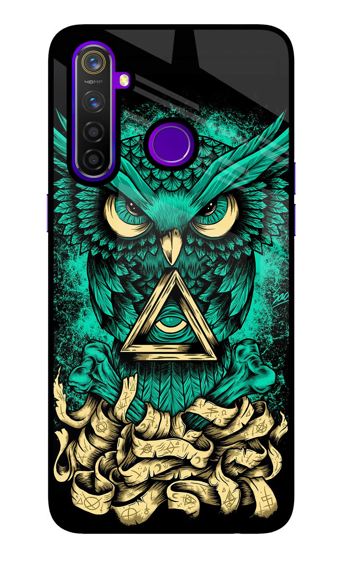 Green Owl Realme 5 Pro Back Cover - Green Owl Realme 5 Pro Glass Case Back Cover by Casekaro Green Owl Realme 5 Pro Glass Case Back Cover by Casekaro