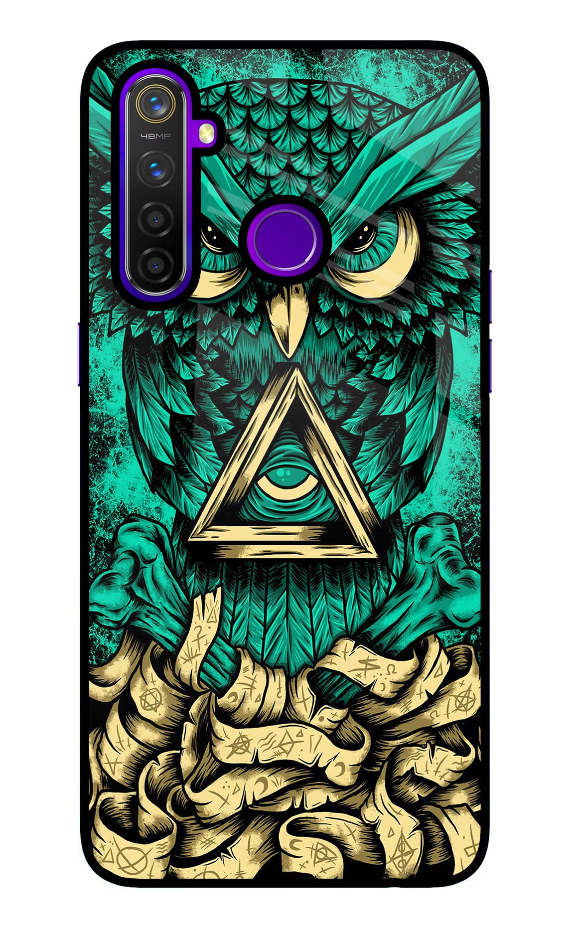 Green Owl Realme 5 Pro Back Cover - Green Owl Realme 5 Pro Glass Case Back Cover by Casekaro Green Owl Realme 5 Pro Glass Case Back Cover by Casekaro