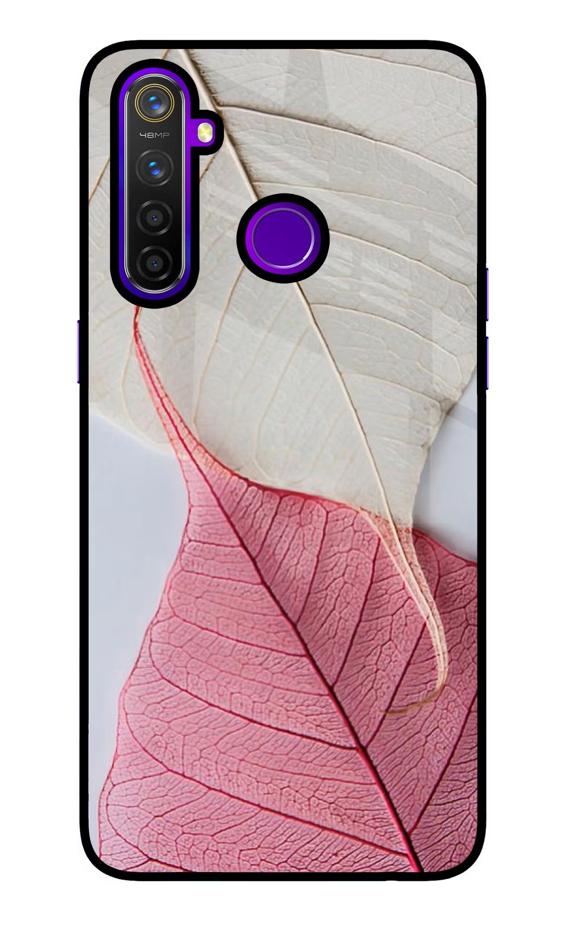 White Pink Leaf Realme 5 Pro Back Cover - White Pink Leaf Realme 5 Pro Glass Case Back Cover by Casekaro White Pink Leaf Realme 5 Pro Glass Case Back Cover by Casekaro