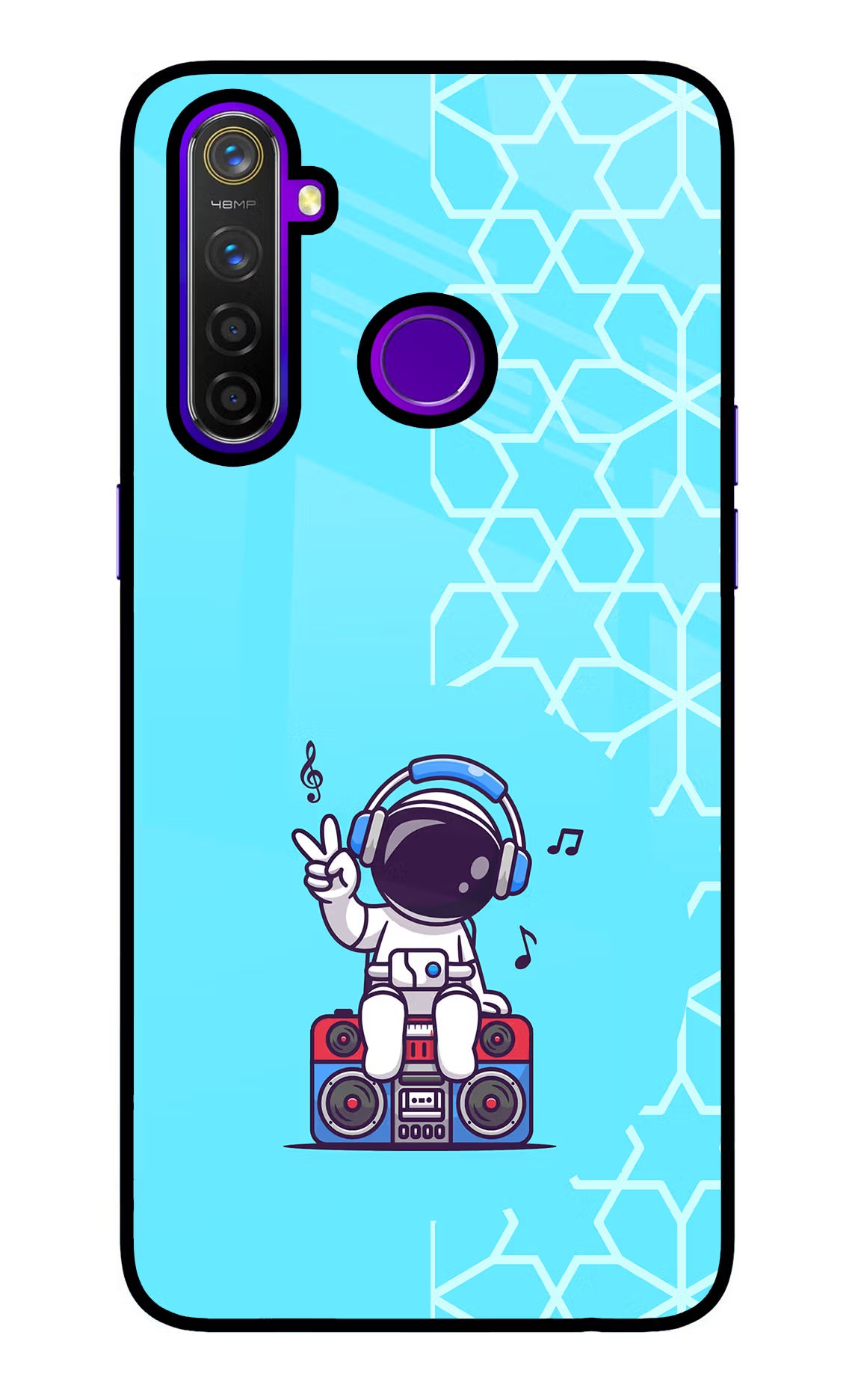 Cute Astronaut Chilling Realme 5 Pro Back Cover - Cute Astronaut Chilling Realme 5 Pro Glass Case Back Cover by Casekaro Cute Astronaut Chilling Realme 5 Pro Glass Case Back Cover by Casekaro