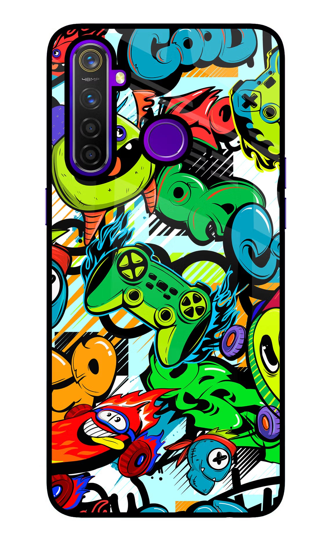 Game Doodle Realme 5 Pro Back Cover - Game Doodle Realme 5 Pro Glass Case Back Cover by Casekaro Game Doodle Realme 5 Pro Glass Case Back Cover by Casekaro