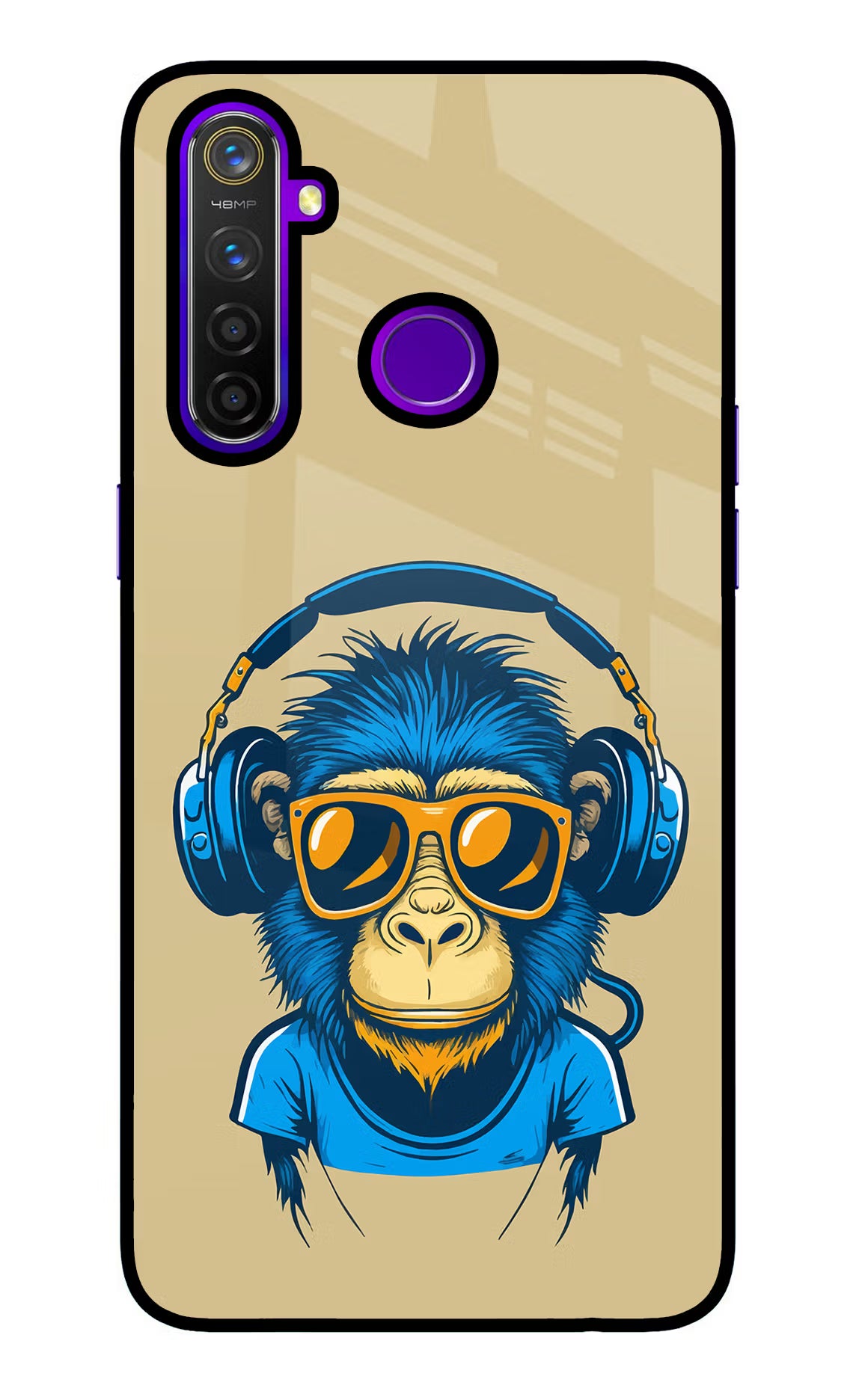 Monkey Headphone Realme 5 Pro Back Cover - Monkey Headphone Realme 5 Pro Glass Case Back Cover by Casekaro Monkey Headphone Realme 5 Pro Glass Case Back Cover by Casekaro