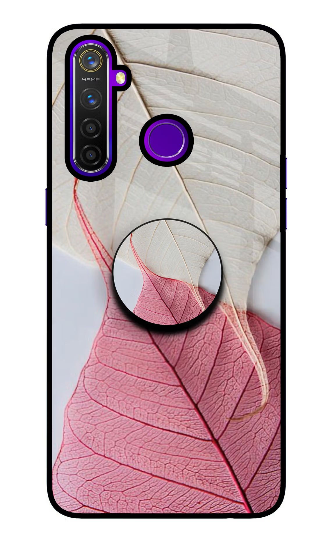 White Pink Leaf Realme 5 Pro Glass Case - White Pink Leaf Realme 5 Pro Glass Case White Pink Leaf Realme 5 Pro Glass Case