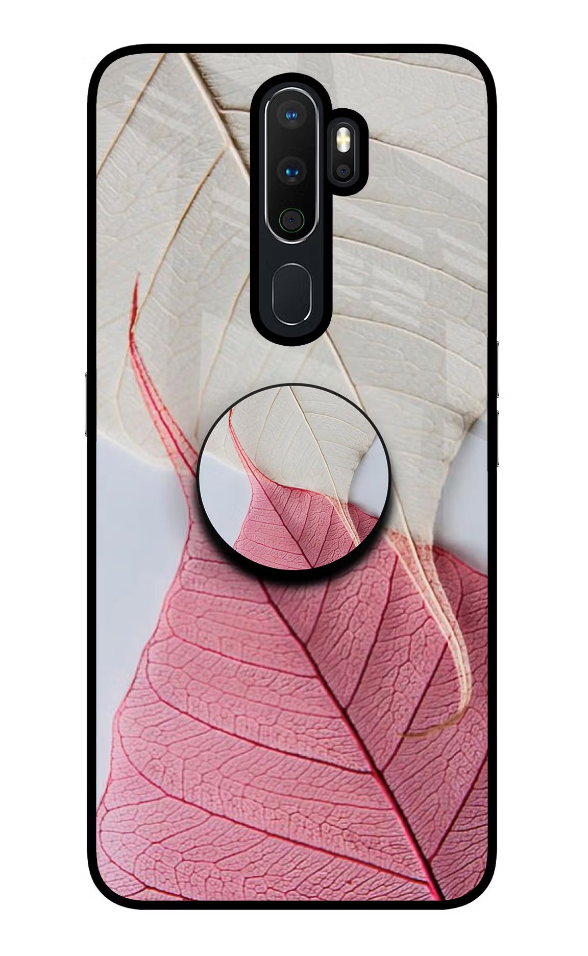 White Pink Leaf Oppo A5 2020/A9 2020 Glass Case - White Pink Leaf Oppo A5 2020/A9 2020 Glass Case White Pink Leaf Oppo A5 2020/A9 2020 Glass Case