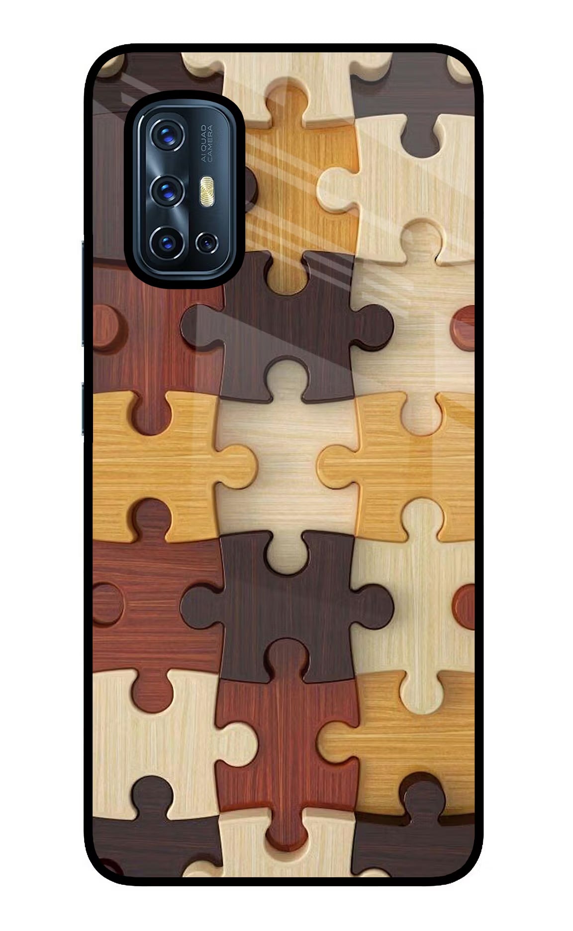 Wooden Puzzle Vivo V17 Back Cover - Wooden Puzzle Vivo V17 Glass Case Back Cover by Casekaro Wooden Puzzle Vivo V17 Glass Case Back Cover by Casekaro