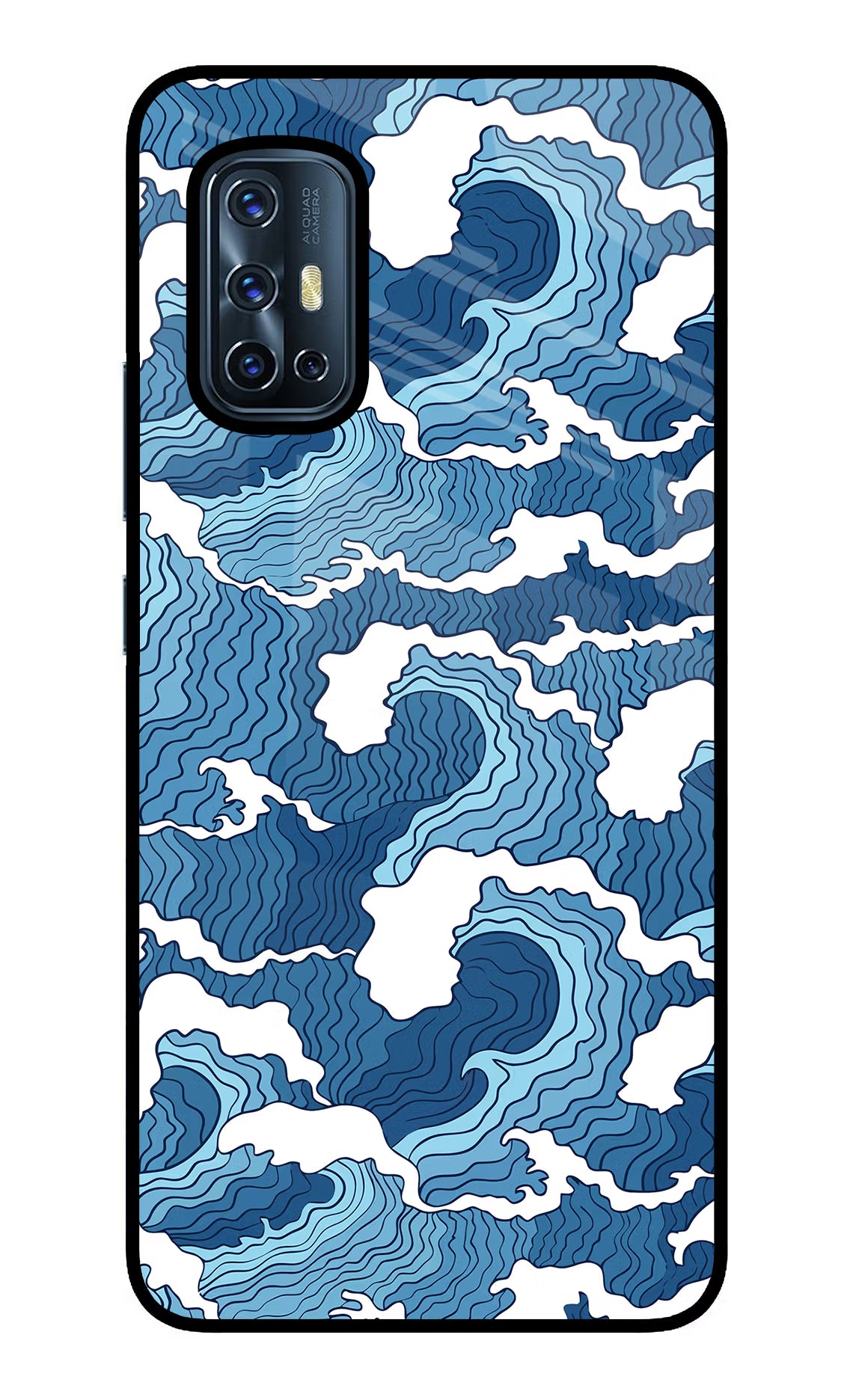 Blue Waves Vivo V17 Back Cover - Blue Waves Vivo V17 Glass Case Back Cover by Casekaro Blue Waves Vivo V17 Glass Case Back Cover by Casekaro