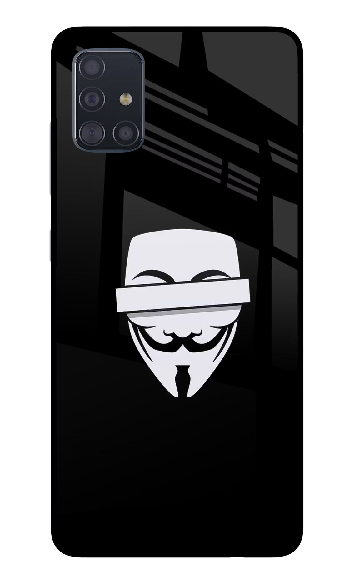 Anonymous Face Samsung A51 Back Cover - Anonymous Face Samsung A51 Glass Case Back Cover by Casekaro Anonymous Face Samsung A51 Glass Case Back Cover by Casekaro
