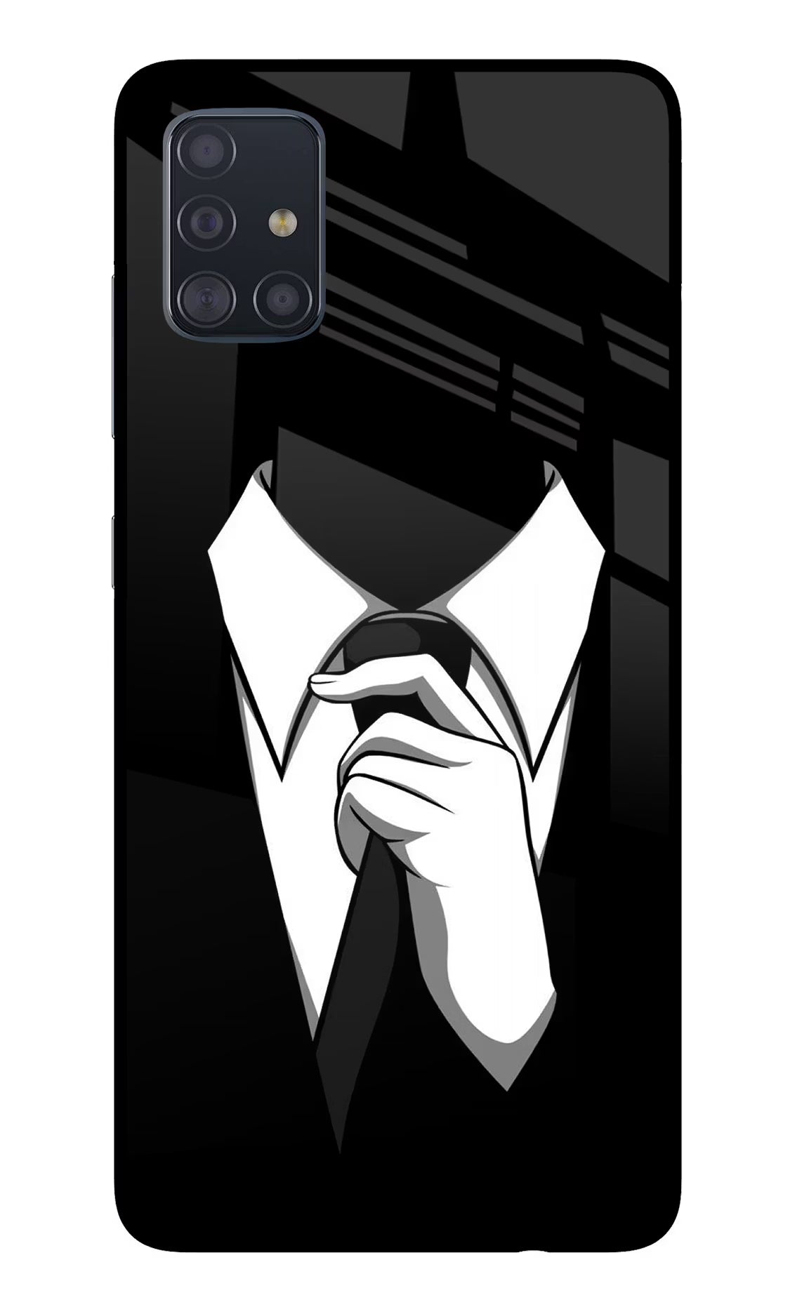 Black Tie Samsung A51 Back Cover - Black Tie Samsung A51 Glass Case Back Cover by Casekaro Black Tie Samsung A51 Glass Case Back Cover by Casekaro