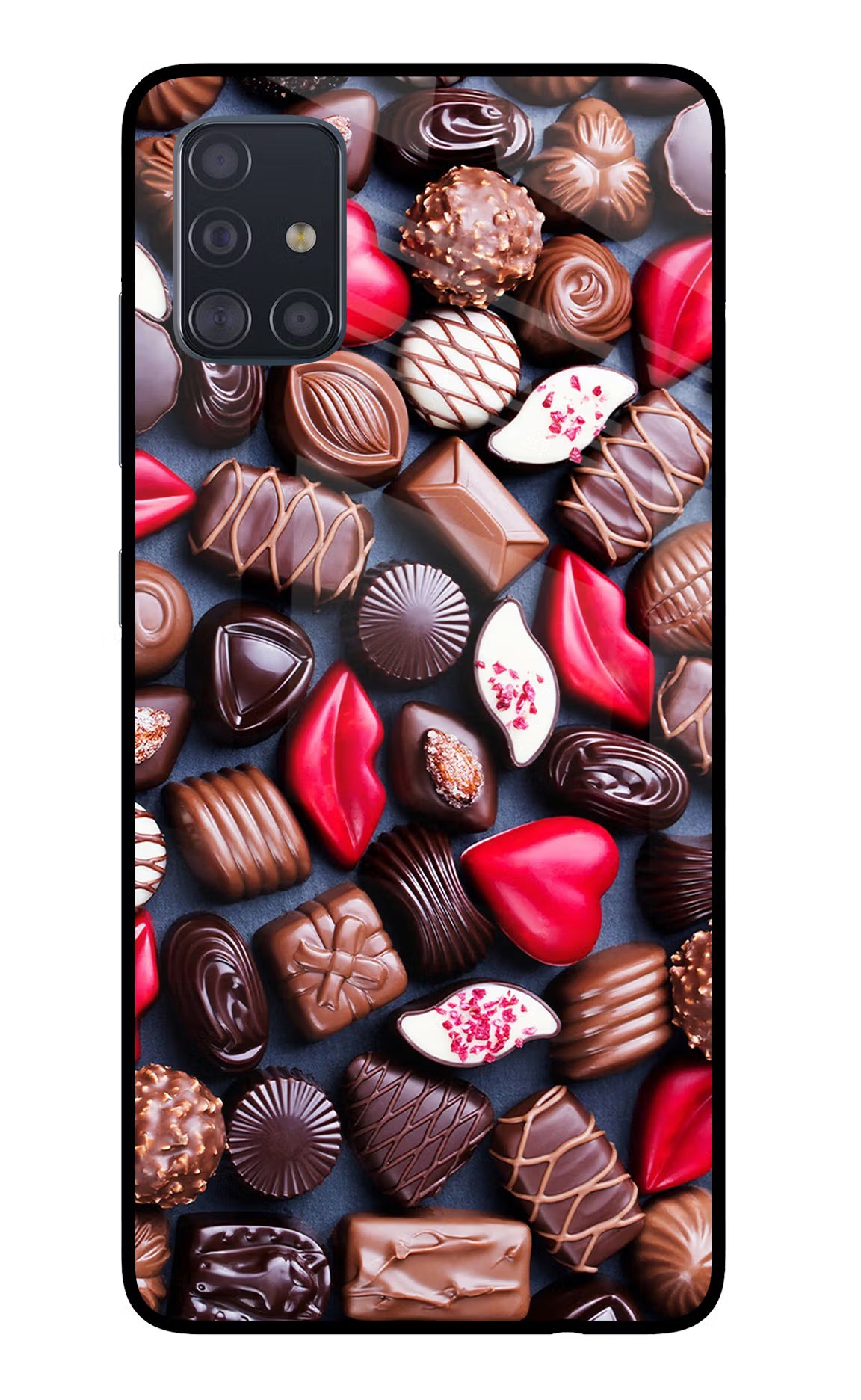 Chocolates Samsung A51 Back Cover - Chocolates Samsung A51 Glass Case Back Cover by Casekaro Chocolates Samsung A51 Glass Case Back Cover by Casekaro