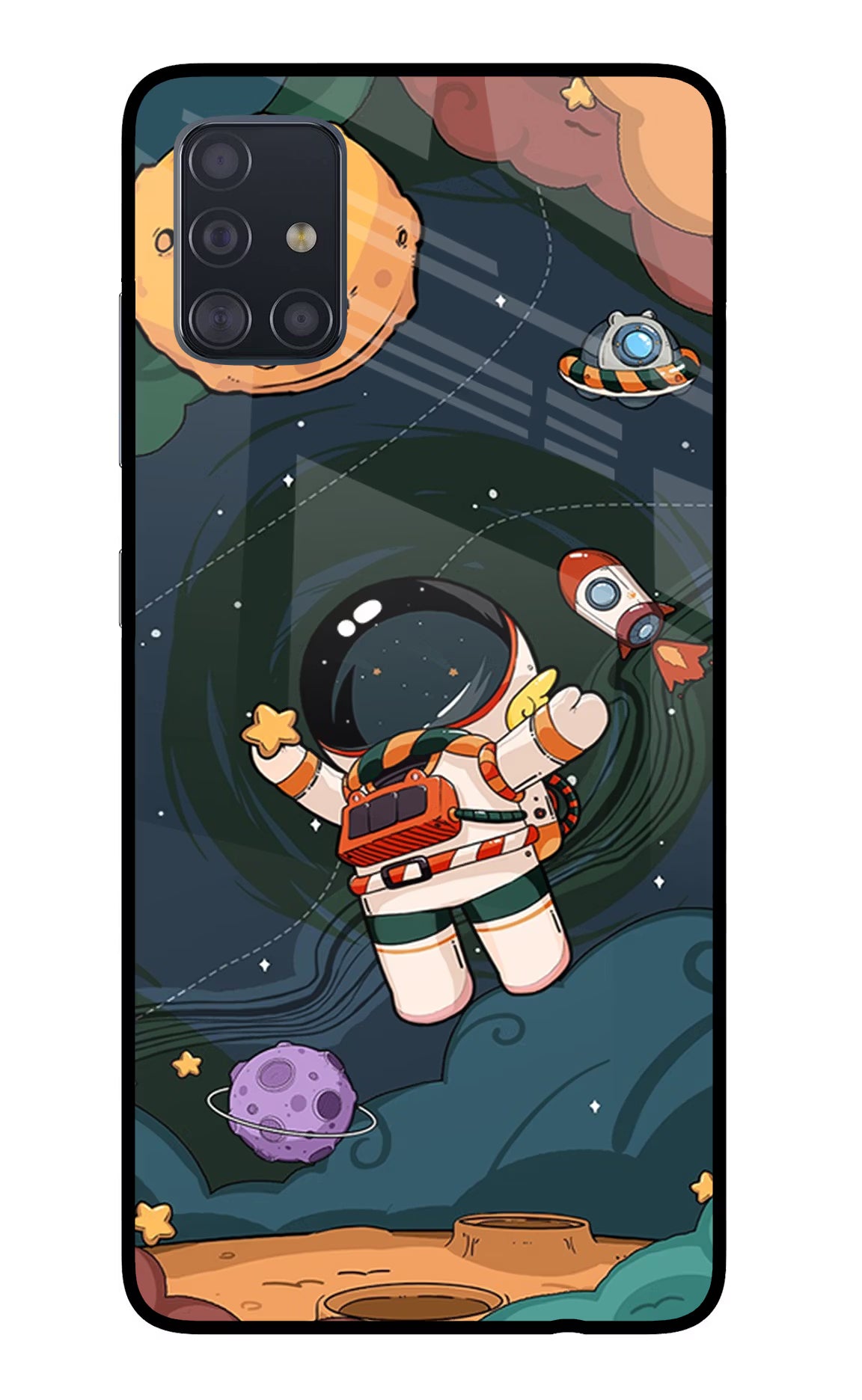 Cartoon Astronaut Samsung A51 Back Cover - Cartoon Astronaut Samsung A51 Glass Case Back Cover by Casekaro Cartoon Astronaut Samsung A51 Glass Case Back Cover by Casekaro