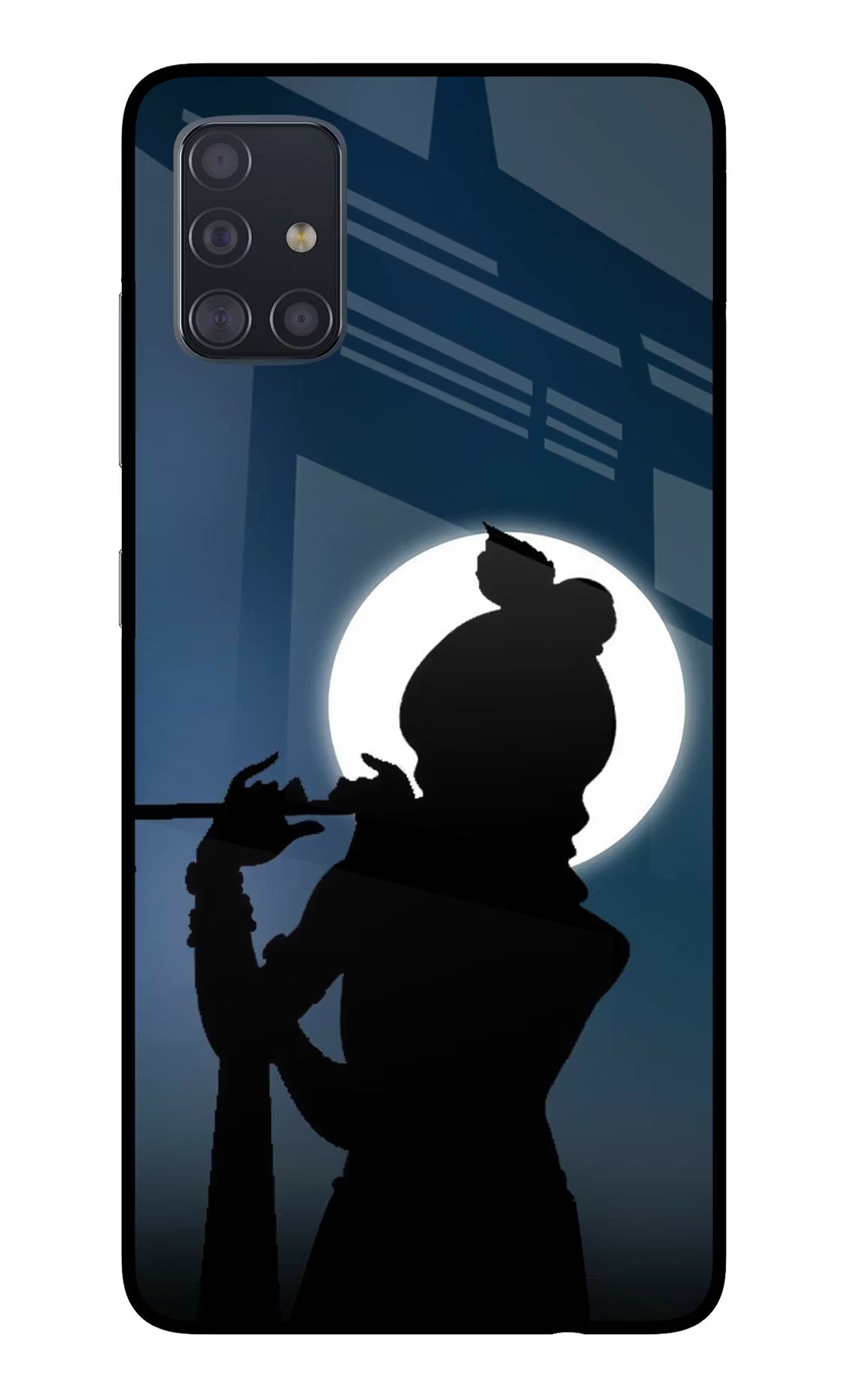 Shri Krishna Silhouette Samsung A51 Back Cover - Shri Krishna Silhouette Samsung A51 Glass Case Back Cover by Casekaro Shri Krishna Silhouette Samsung A51 Glass Case Back Cover by Casekaro