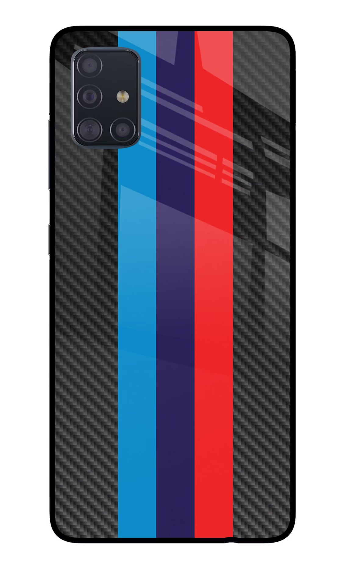 BMW Stripes Pattern Samsung A51 Back Cover - BMW Stripes Pattern Samsung A51 Glass Case Back Cover by Casekaro BMW Stripes Pattern Samsung A51 Glass Case Back Cover by Casekaro