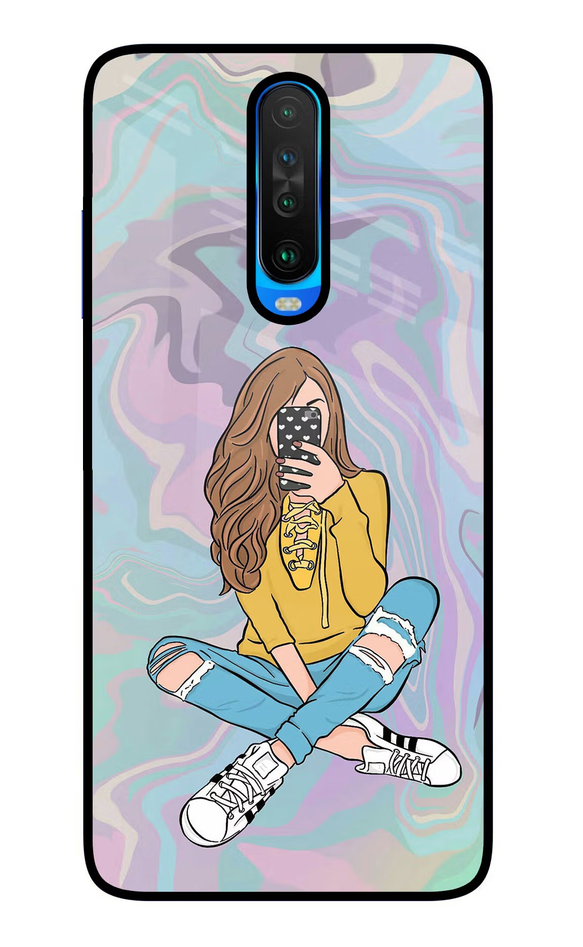 Selfie Girl Poco X2 Back Cover - Selfie Girl Poco X2 Glass Case Back Cover by Casekaro Selfie Girl Poco X2 Glass Case Back Cover by Casekaro