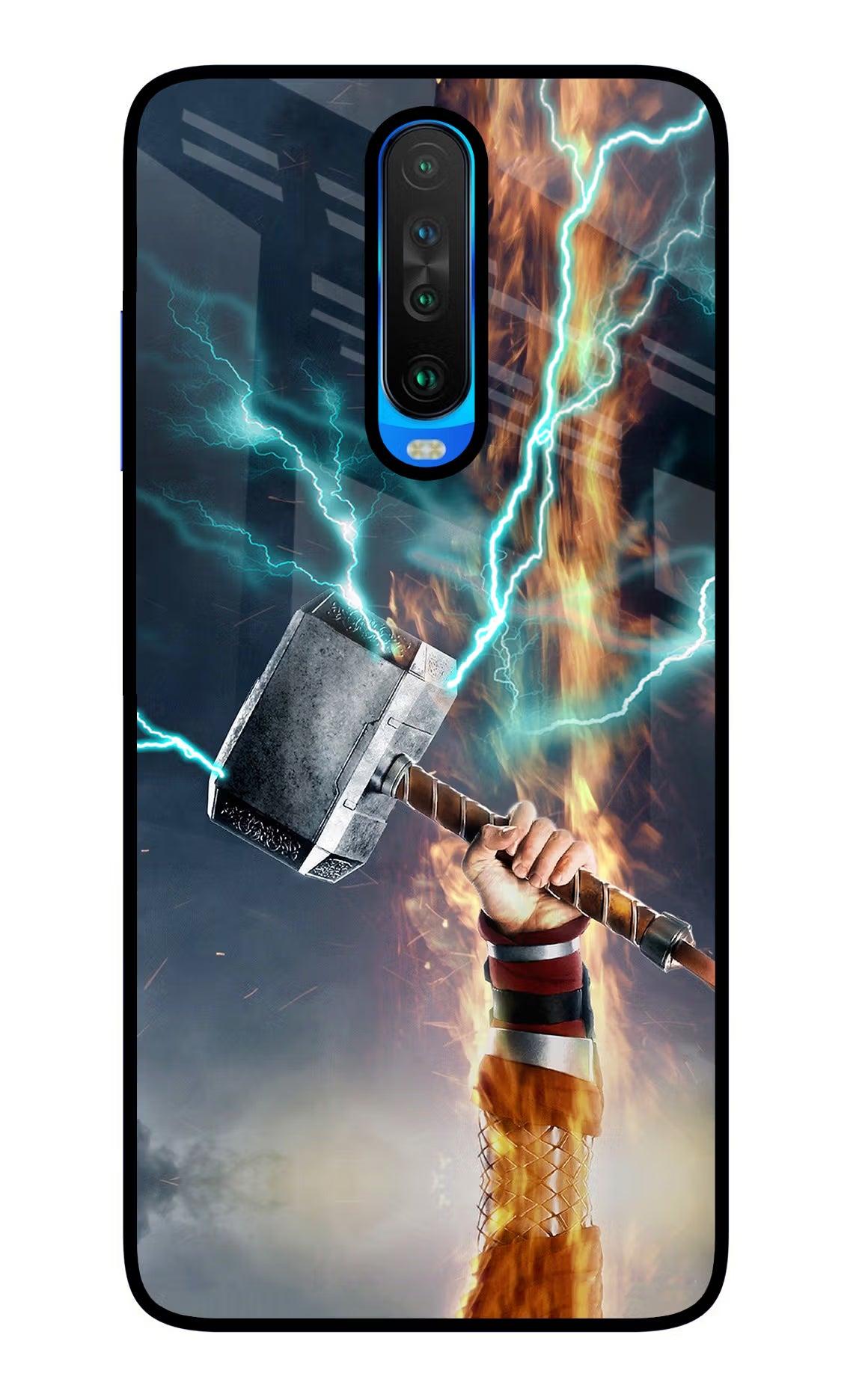 Thor Hammer Mjolnir Poco X2 Back Cover - Thor Hammer Mjolnir Poco X2 Glass Case Back Cover by Casekaro Thor Hammer Mjolnir Poco X2 Glass Case Back Cover by Casekaro