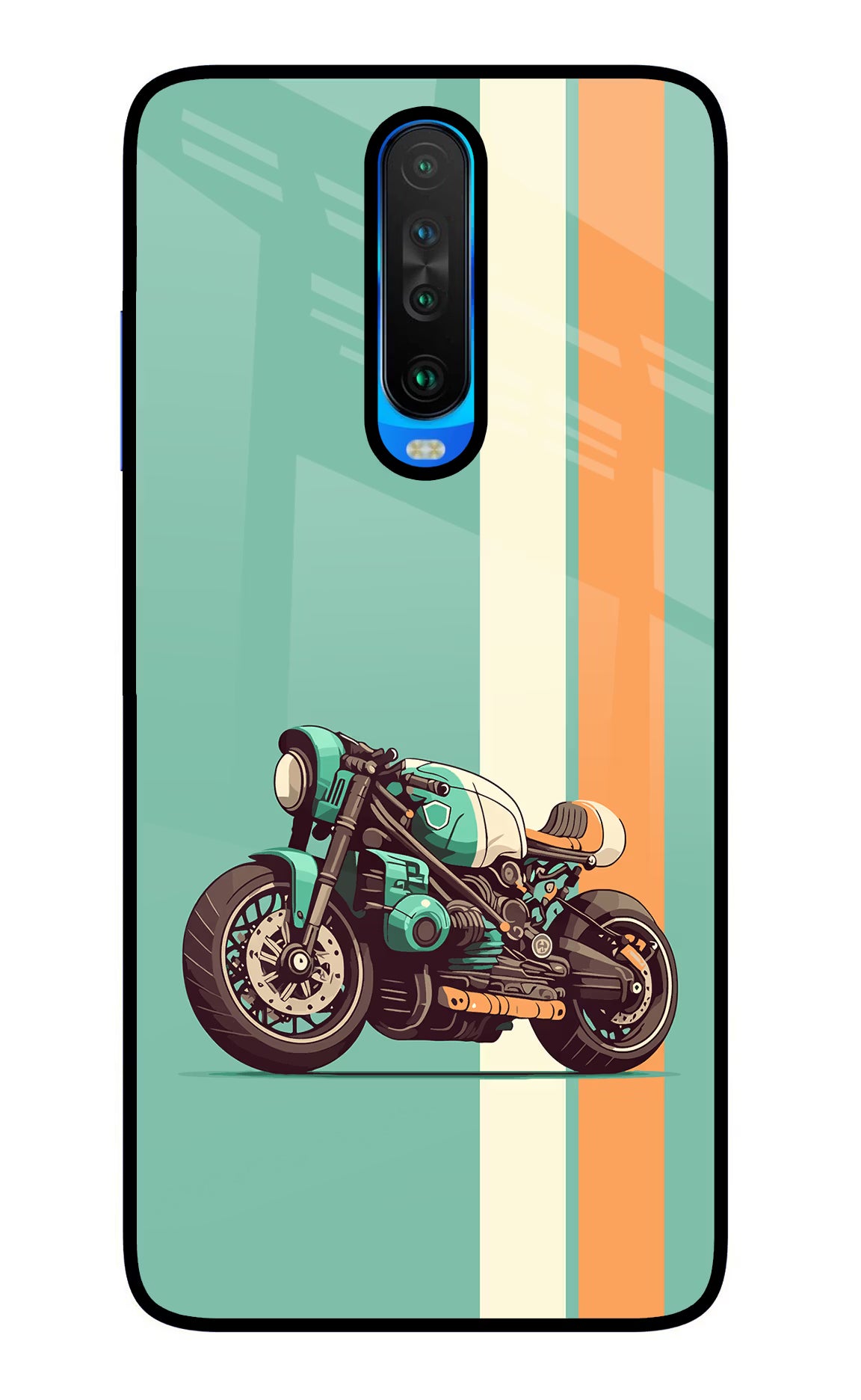 Striped Moto Drift Poco X2 Back Cover - Striped Moto Drift Poco X2 Glass Case Back Cover by Casekaro Striped Moto Drift Poco X2 Glass Case Back Cover by Casekaro