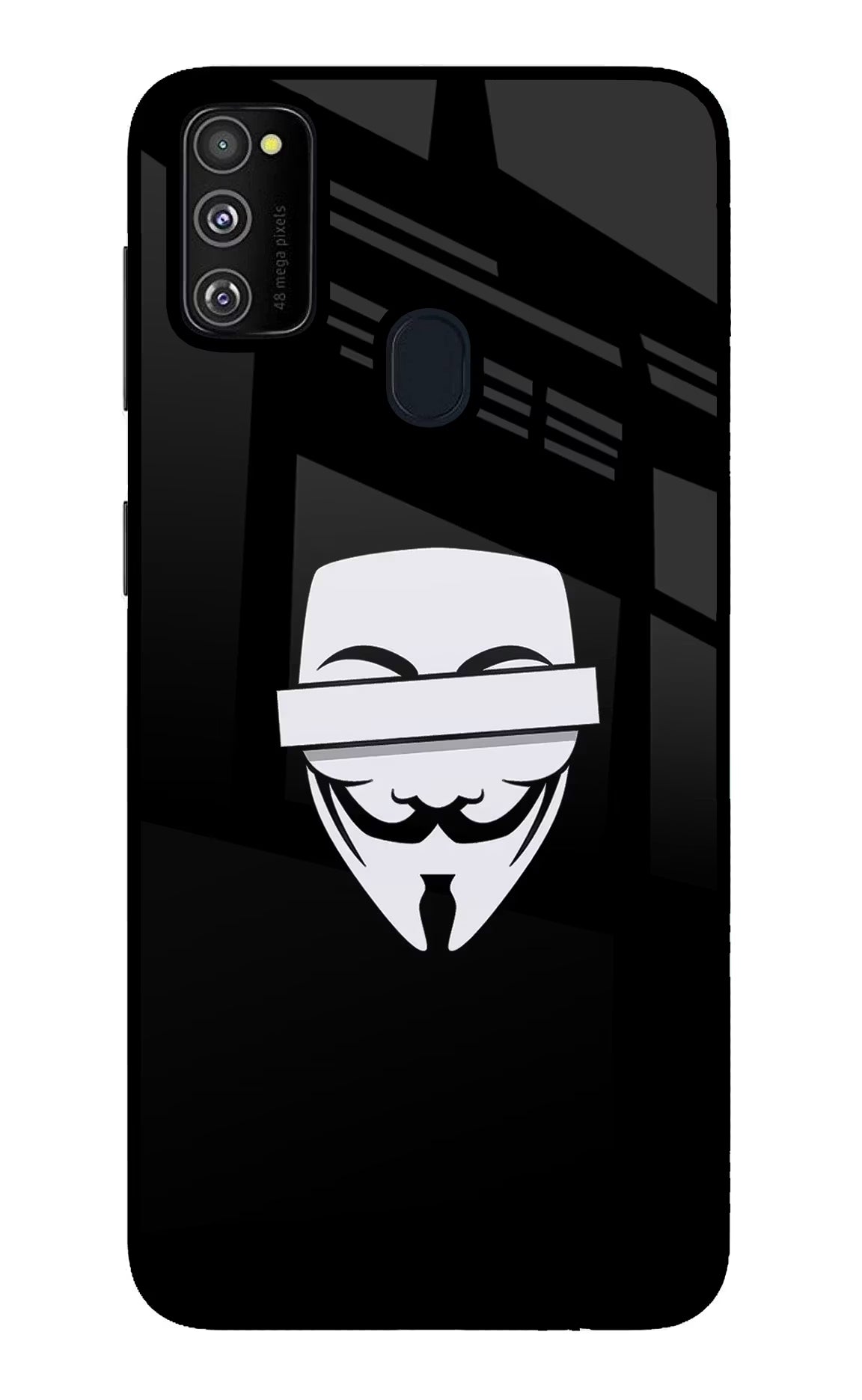 Anonymous Face Samsung M21 2020 Back Cover - Anonymous Face Samsung M21 2020 Glass Case Back Cover by Casekaro Anonymous Face Samsung M21 2020 Glass Case Back Cover by Casekaro