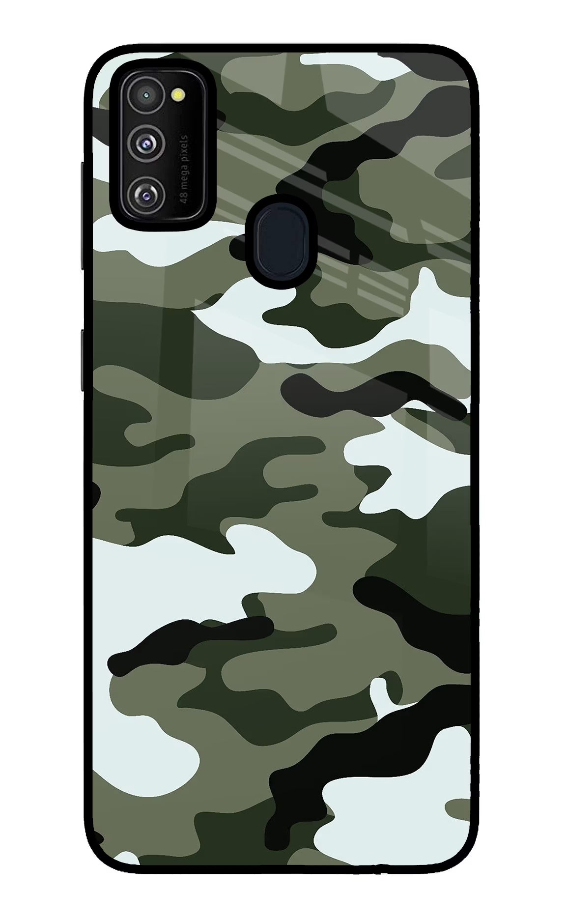 Camouflage Samsung M21 2020 Back Cover - Camouflage Samsung M21 2020 Glass Case Back Cover by Casekaro Camouflage Samsung M21 2020 Glass Case Back Cover by Casekaro