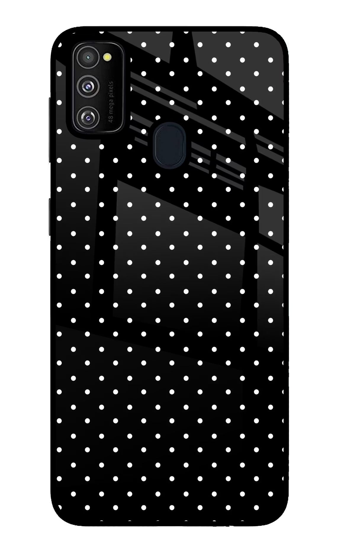 White Dots Samsung M21 2020 Back Cover - White Dots Samsung M21 2020 Glass Case Back Cover by Casekaro White Dots Samsung M21 2020 Glass Case Back Cover by Casekaro