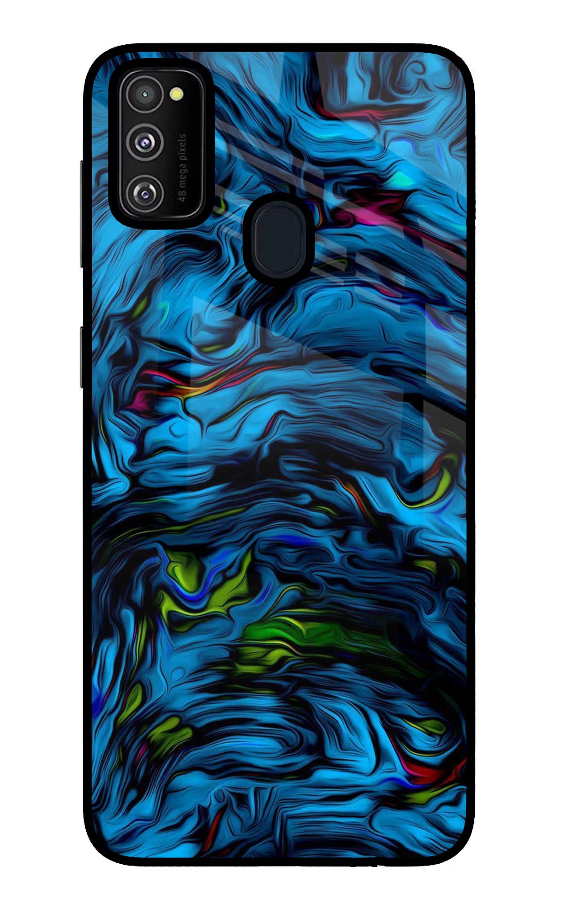 Dark Blue Abstract Samsung M21 2020 Back Cover - Dark Blue Abstract Samsung M21 2020 Glass Case Back Cover by Casekaro Dark Blue Abstract Samsung M21 2020 Glass Case Back Cover by Casekaro