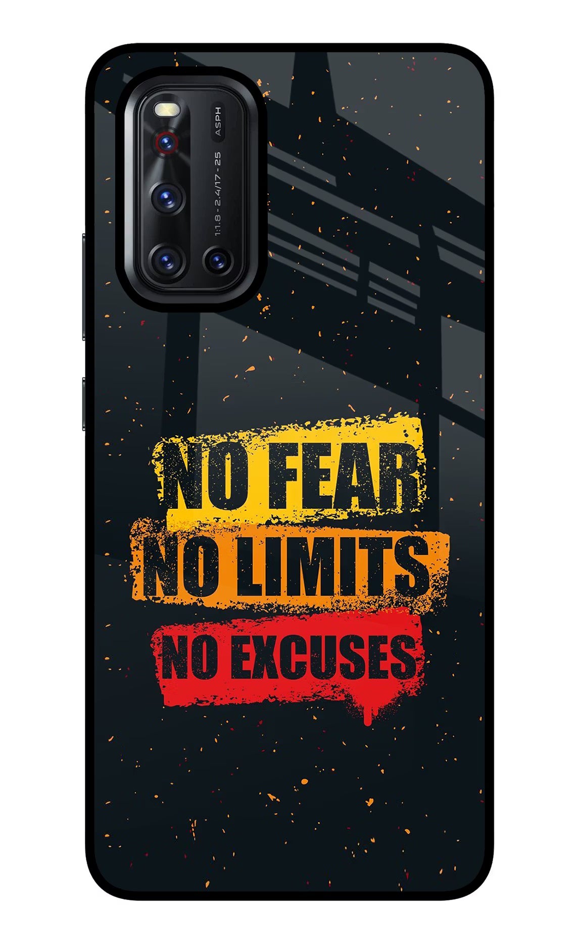 No Fear No Limits No Excuse Vivo V19 Back Cover - No Fear No Limits No Excuse Vivo V19 Glass Case Back Cover by Casekaro No Fear No Limits No Excuse Vivo V19 Glass Case Back Cover by Casekaro