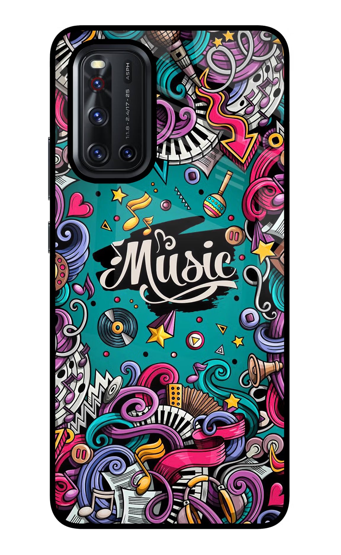 Music Graffiti Vivo V19 Back Cover - Music Graffiti Vivo V19 Glass Case Back Cover by Casekaro Music Graffiti Vivo V19 Glass Case Back Cover by Casekaro
