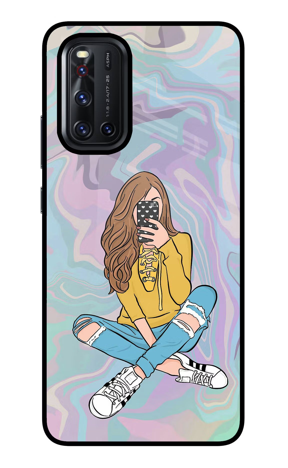 Selfie Girl Vivo V19 Back Cover - Selfie Girl Vivo V19 Glass Case Back Cover by Casekaro Selfie Girl Vivo V19 Glass Case Back Cover by Casekaro