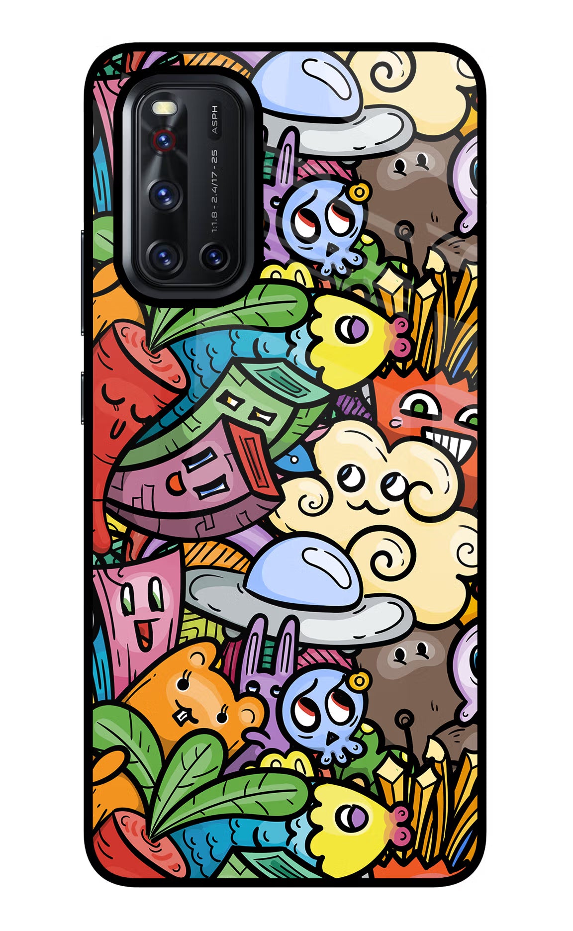 Veggie Doodle Vivo V19 Back Cover - Veggie Doodle Vivo V19 Glass Case Back Cover by Casekaro Veggie Doodle Vivo V19 Glass Case Back Cover by Casekaro