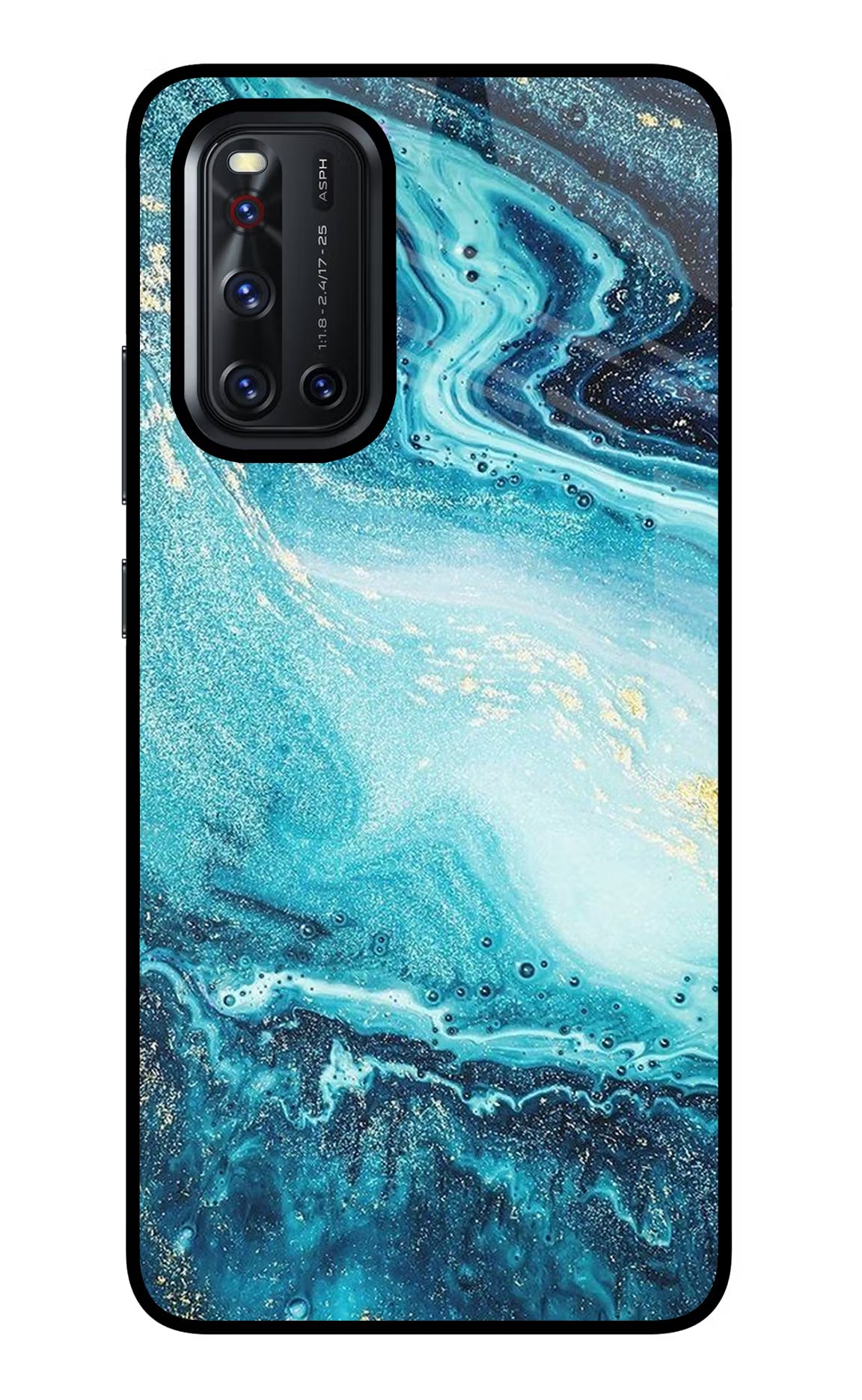 Blue Glitter Marble Vivo V19 Back Cover - Blue Glitter Marble Vivo V19 Glass Case Back Cover by Casekaro Blue Glitter Marble Vivo V19 Glass Case Back Cover by Casekaro