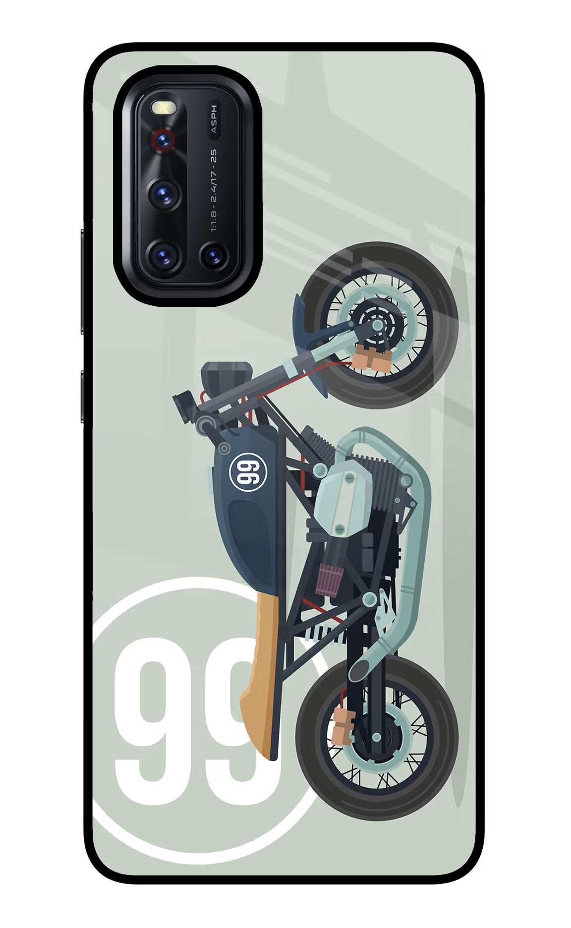 Classic Cafe Racer 99 Vivo V19 Back Cover - Classic Cafe Racer 99 Vivo V19 Glass Case Back Cover by Casekaro Classic Cafe Racer 99 Vivo V19 Glass Case Back Cover by Casekaro
