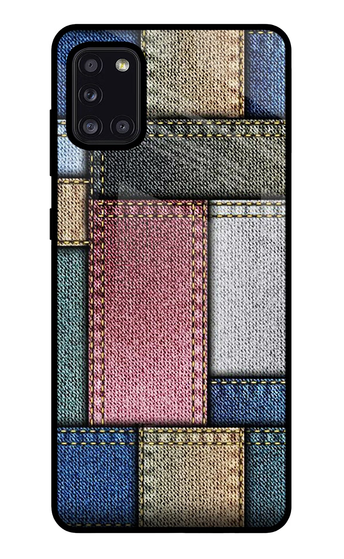 Multicolor Jeans Samsung A31 Back Cover - Multicolor Jeans Samsung A31 Glass Case Back Cover by Casekaro Multicolor Jeans Samsung A31 Glass Case Back Cover by Casekaro