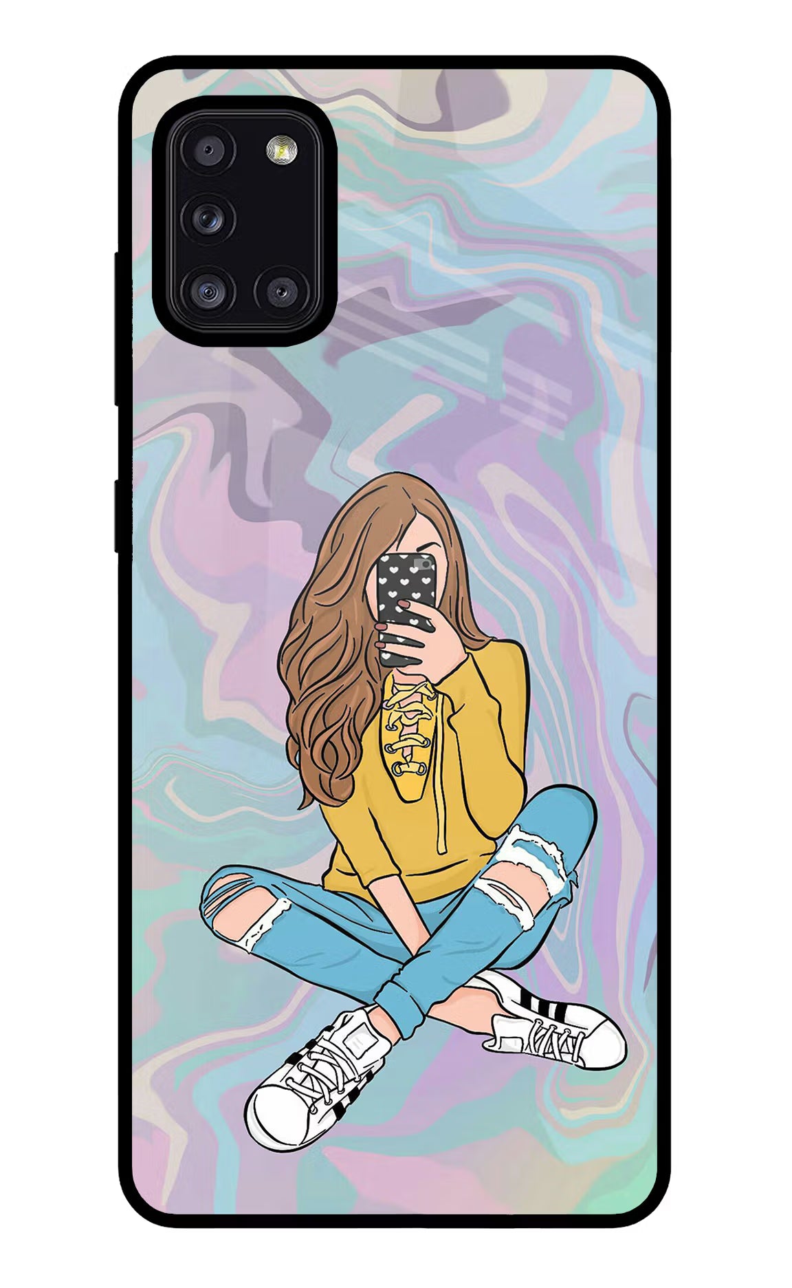 Selfie Girl Samsung A31 Back Cover - Selfie Girl Samsung A31 Glass Case Back Cover by Casekaro Selfie Girl Samsung A31 Glass Case Back Cover by Casekaro